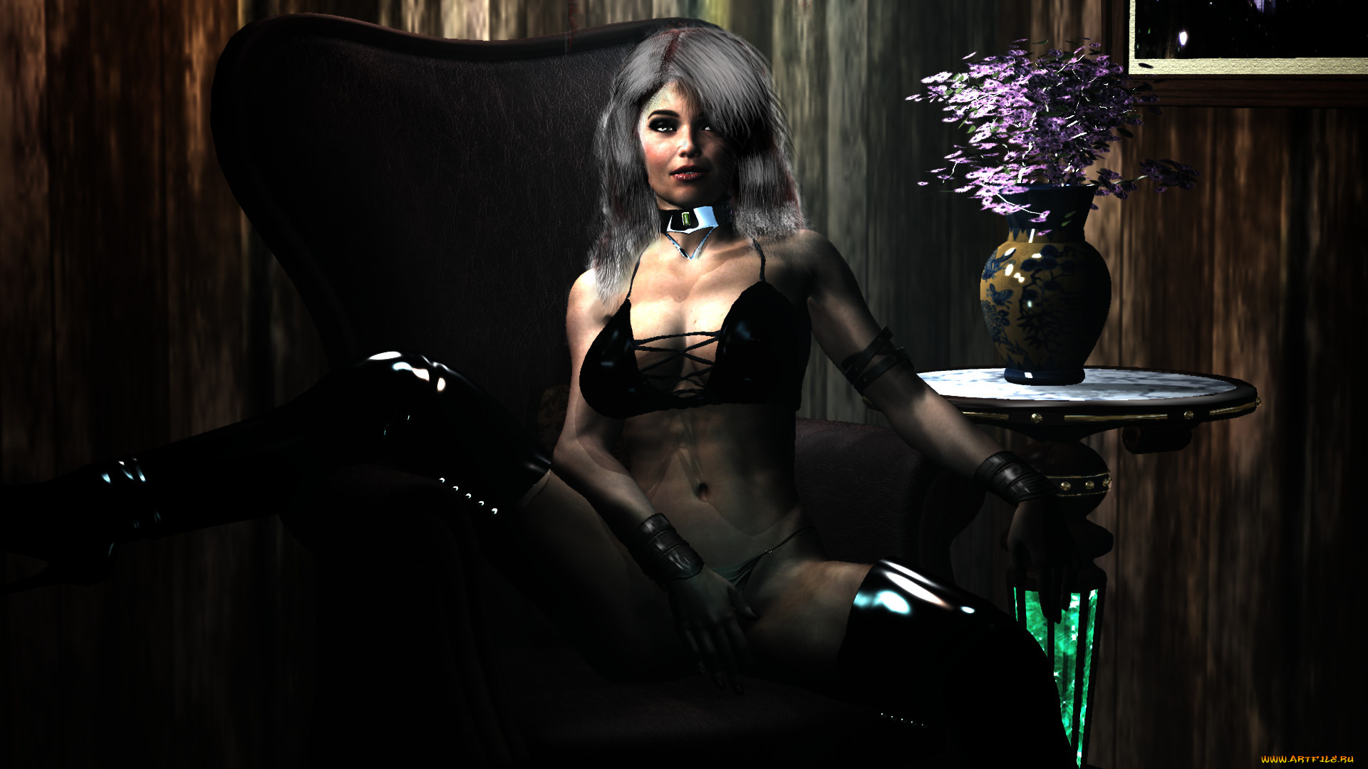 3д, графика, люди, , people, девушка, фон, взгляд, кресло, цветы