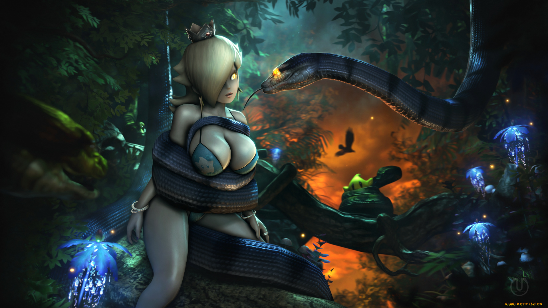 фэнтези, красавицы, и, чудовища, питон, марио, девушка, арт