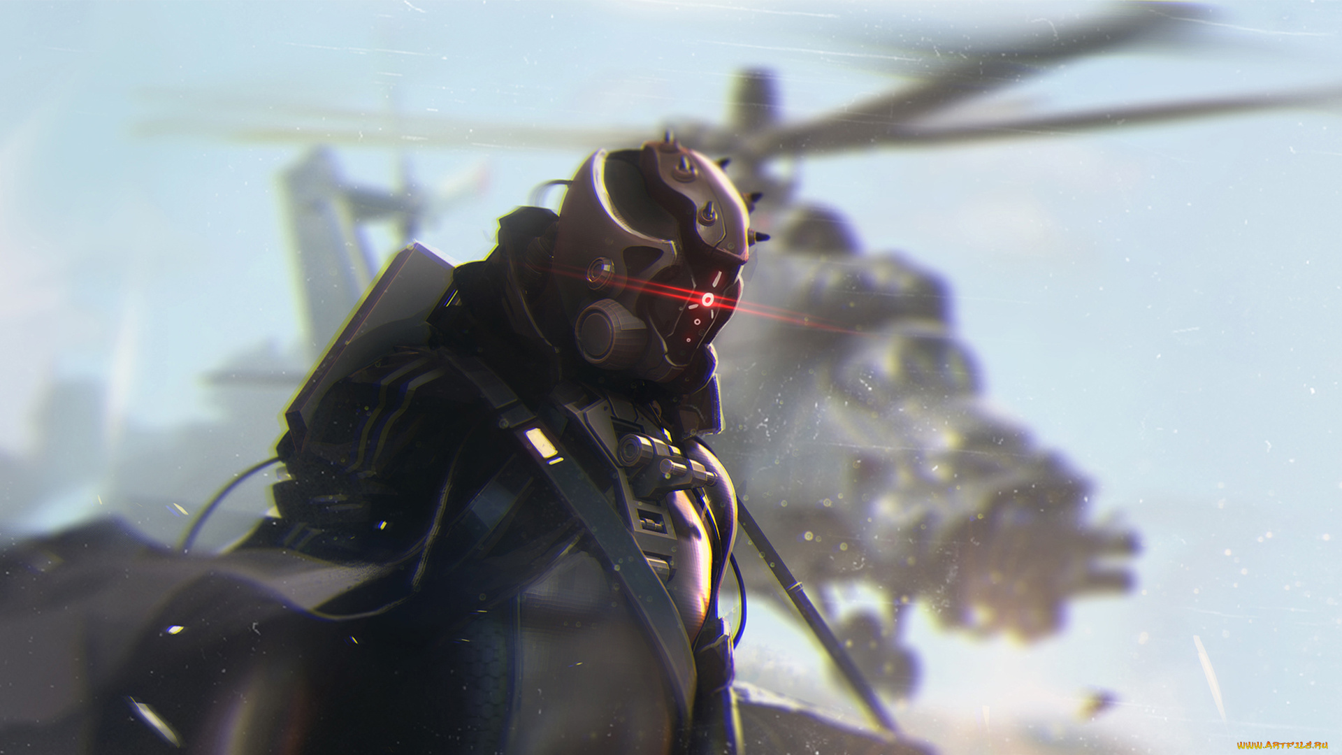 фэнтези, роботы, , киборги, , механизмы, циклоп, арт, вертолет, шлем, солдат