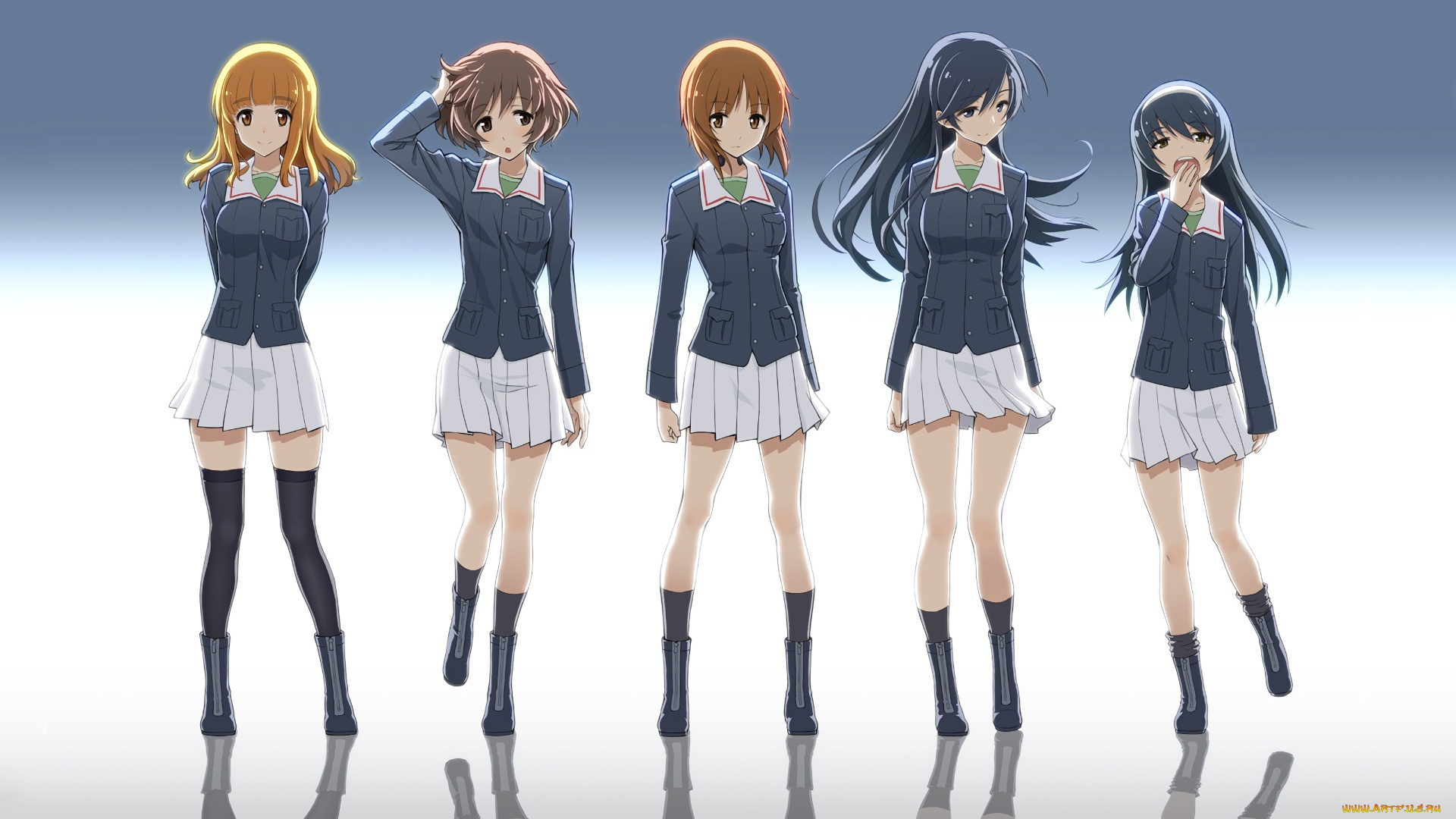 girls, und, panzer, аниме, фон, взгляд, девушки
