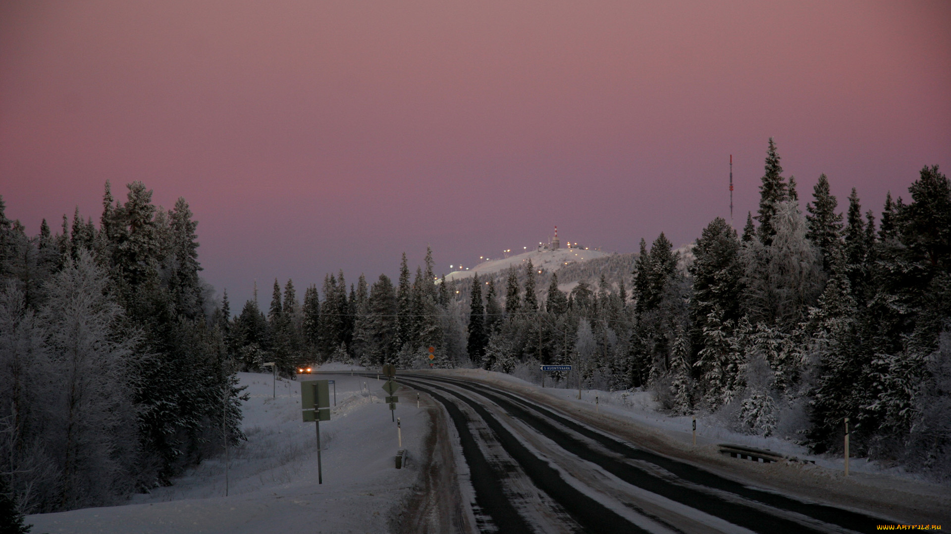 природа, дороги, дорога, снег, вечер