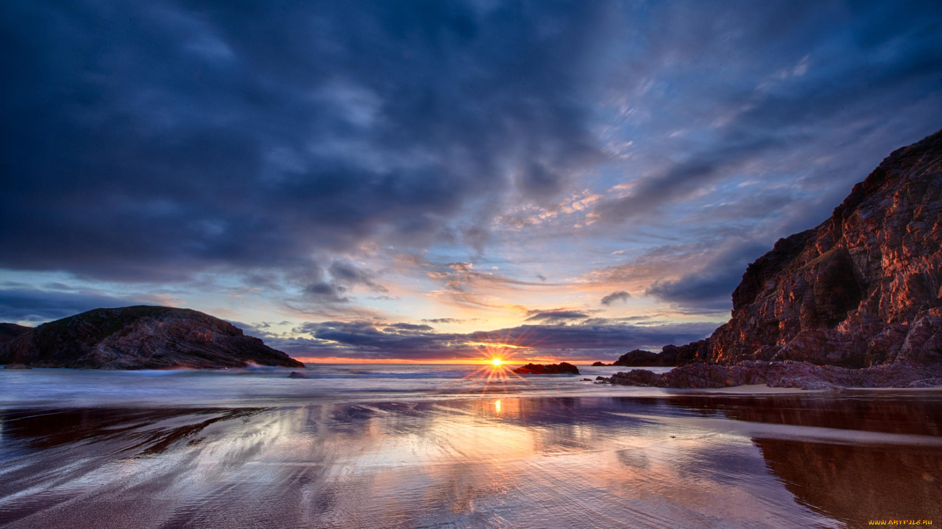 природа, побережье, пейзаж, солнце, горизонт, океан, пляж