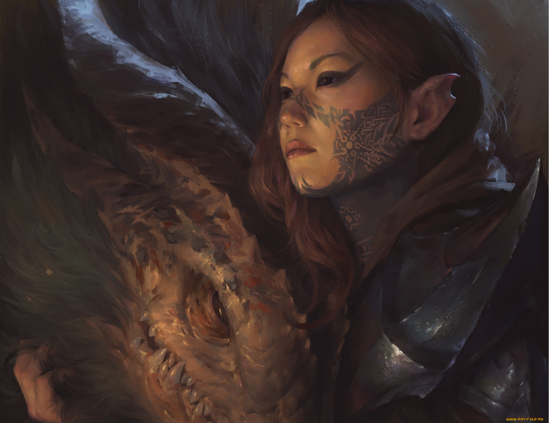 фэнтези, красавицы, и, чудовища, дракон, девушка