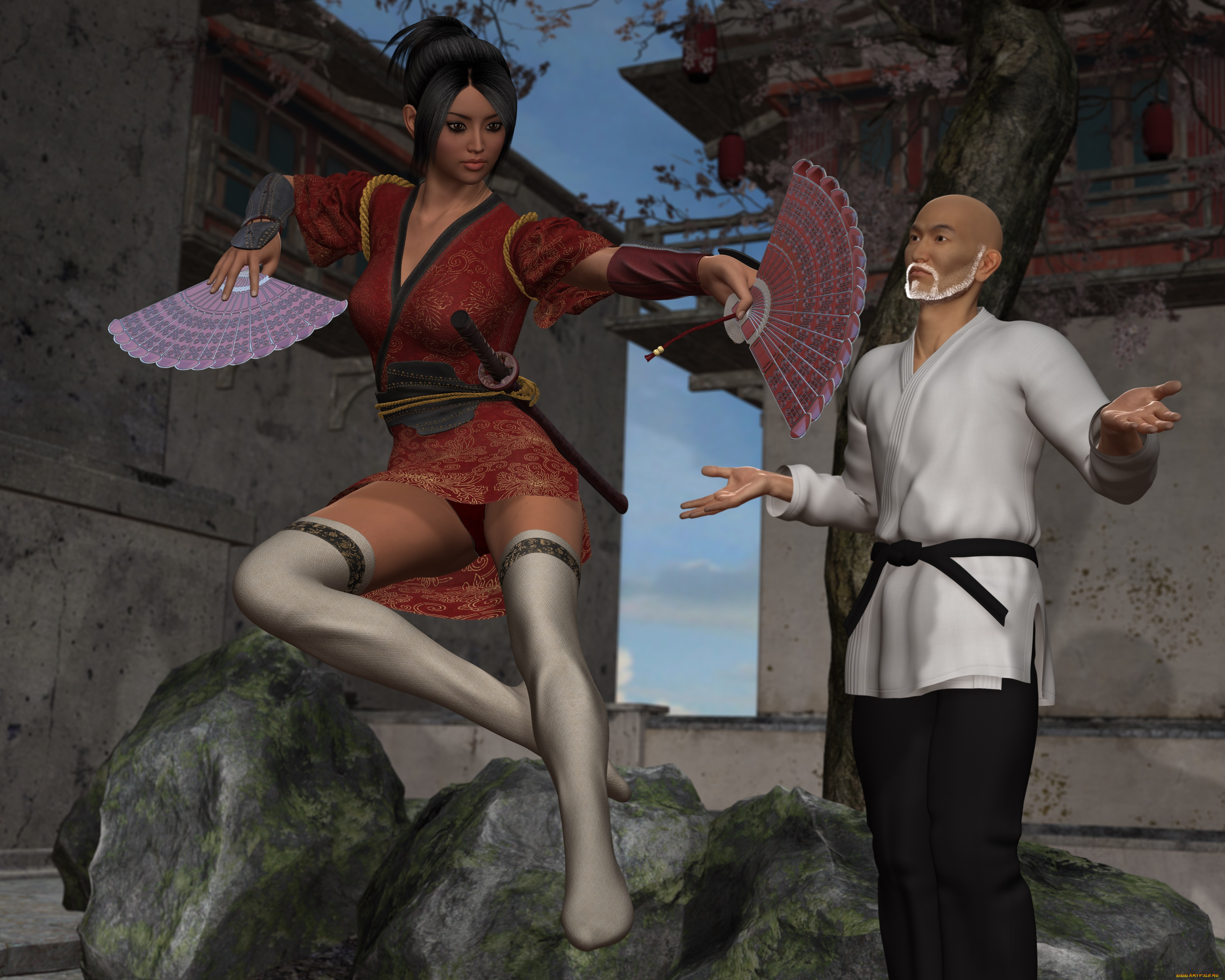 ninja, , story, revenge, 3д, графика, фантазия, , fantasy, мужчины, фон, взгляд, девушка