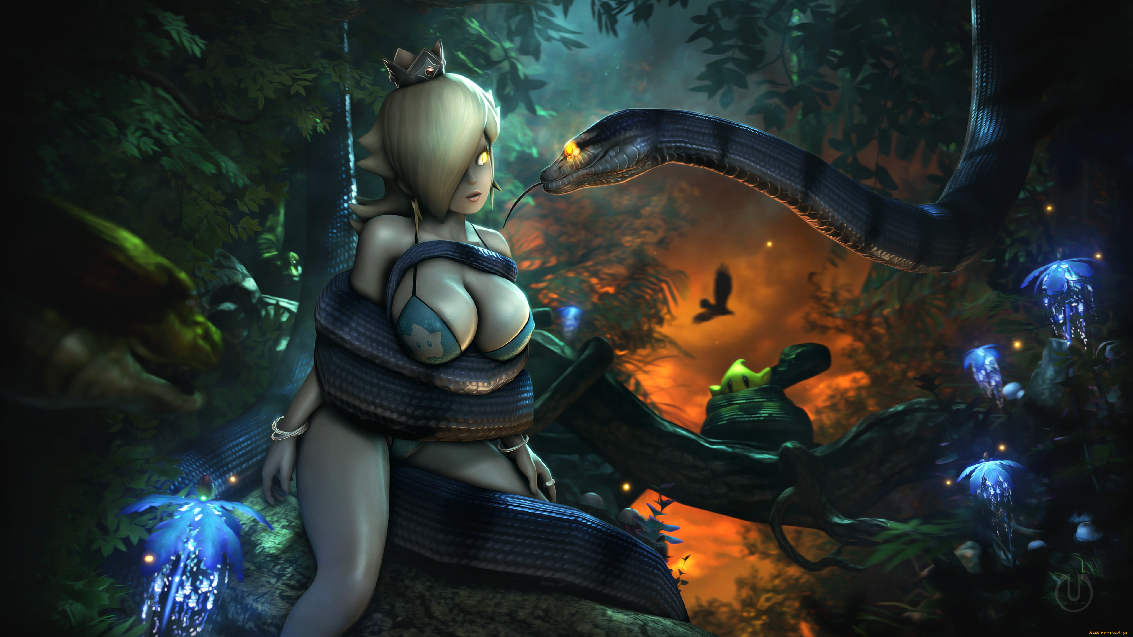 фэнтези, красавицы, и, чудовища, питон, марио, девушка, арт