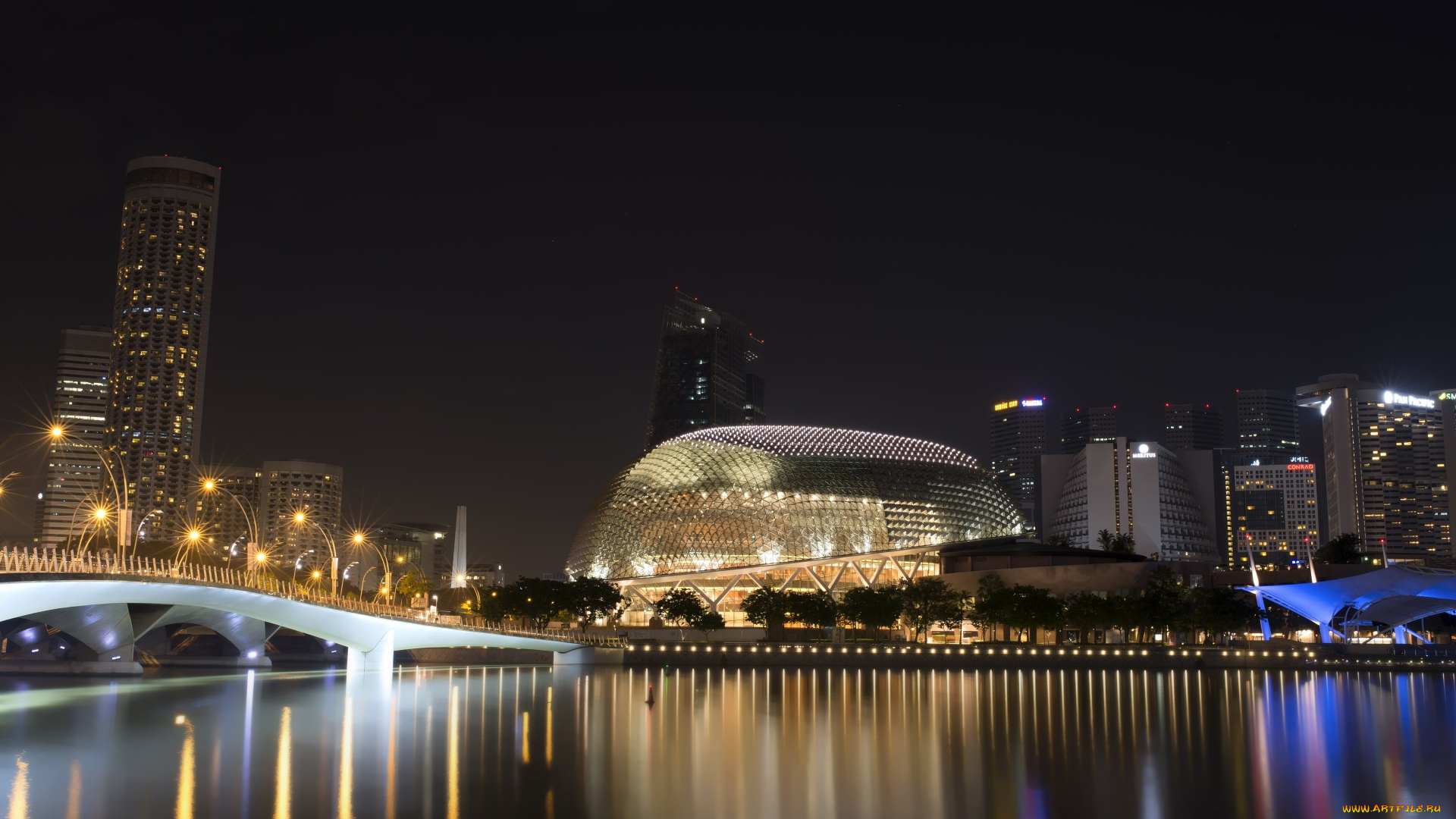 esplanade, theatre, , singapore, города, сингапур, , сингапур, огни, ночь