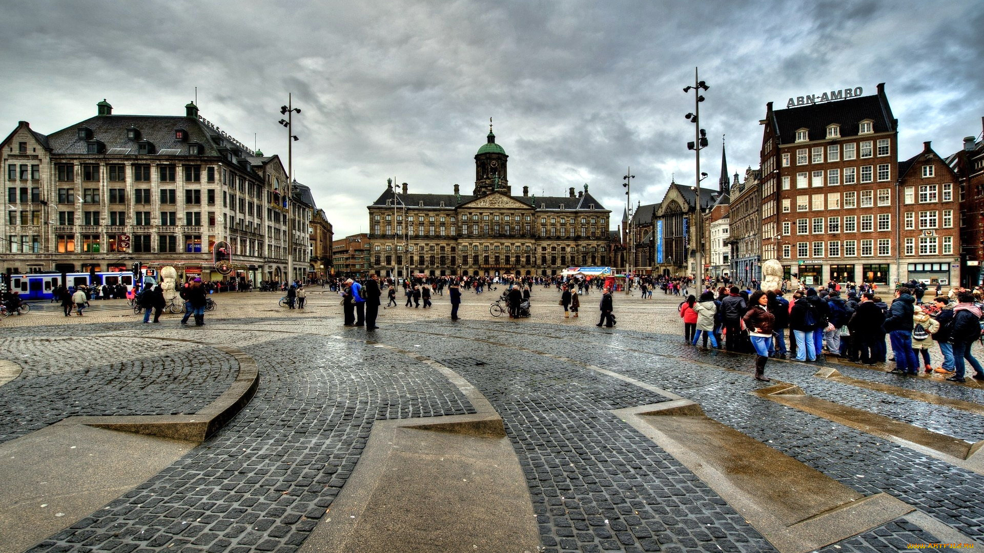 города, амстердам, , нидерланды, туристы, площадь