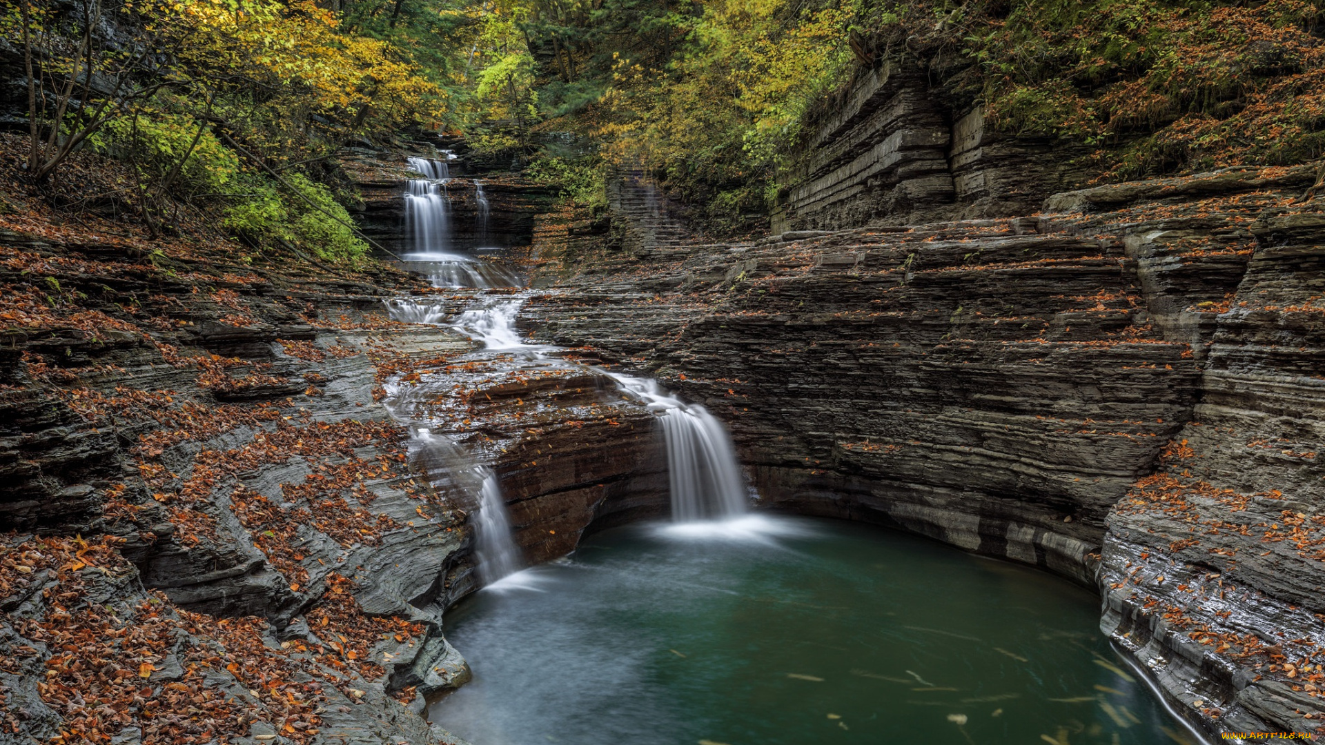 природа, водопады, река, водопад, лес