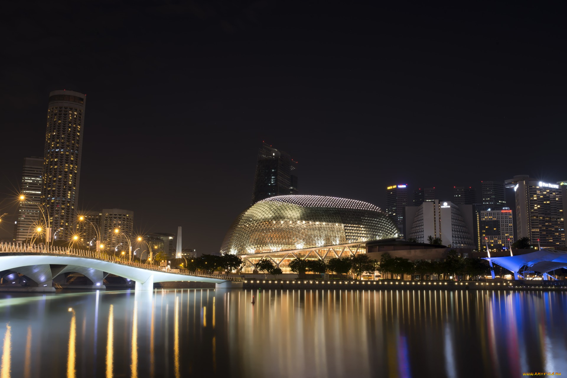 esplanade, theatre, , singapore, города, сингапур, , сингапур, огни, ночь
