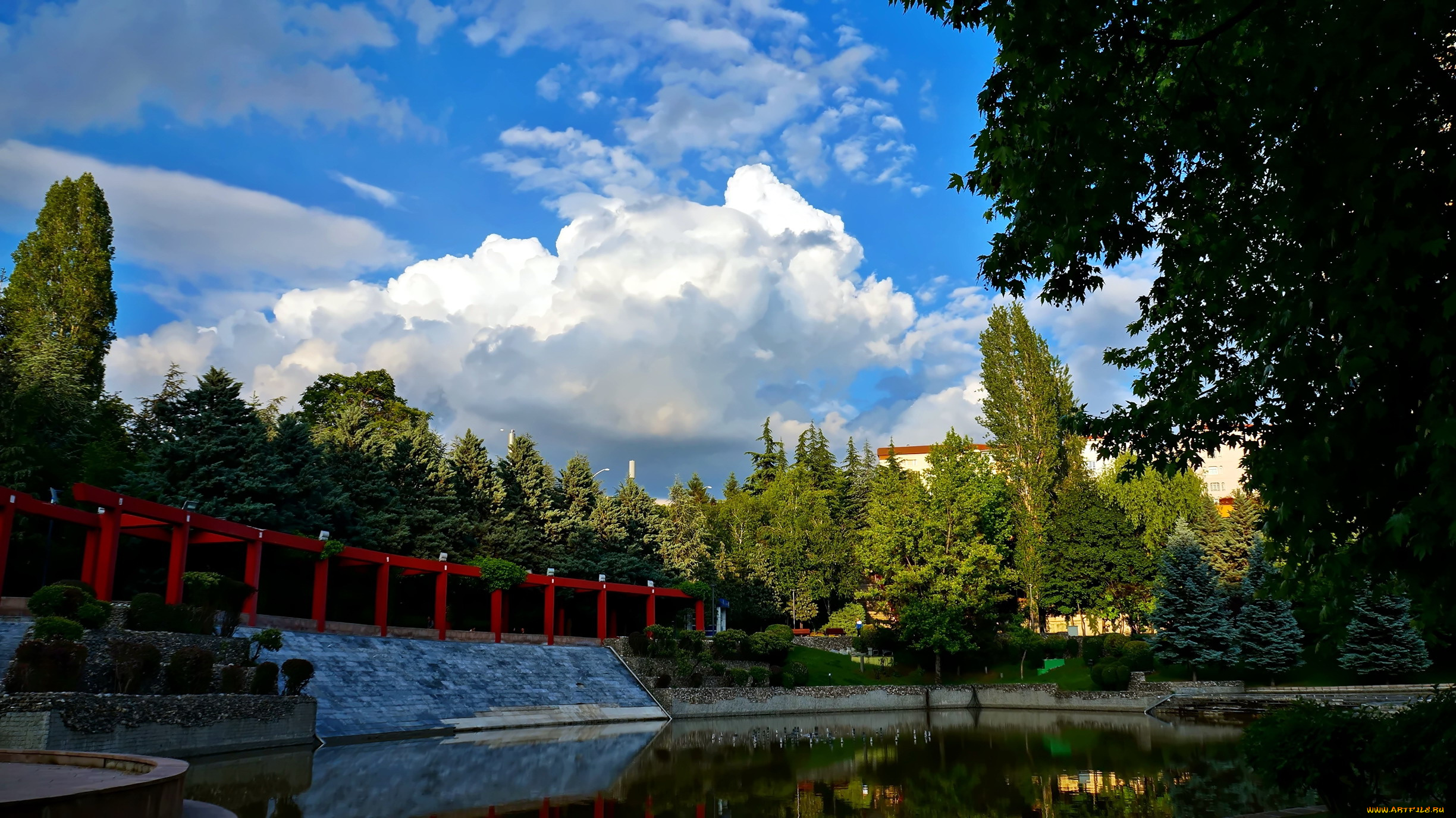 природа, парк, водоем, деревья