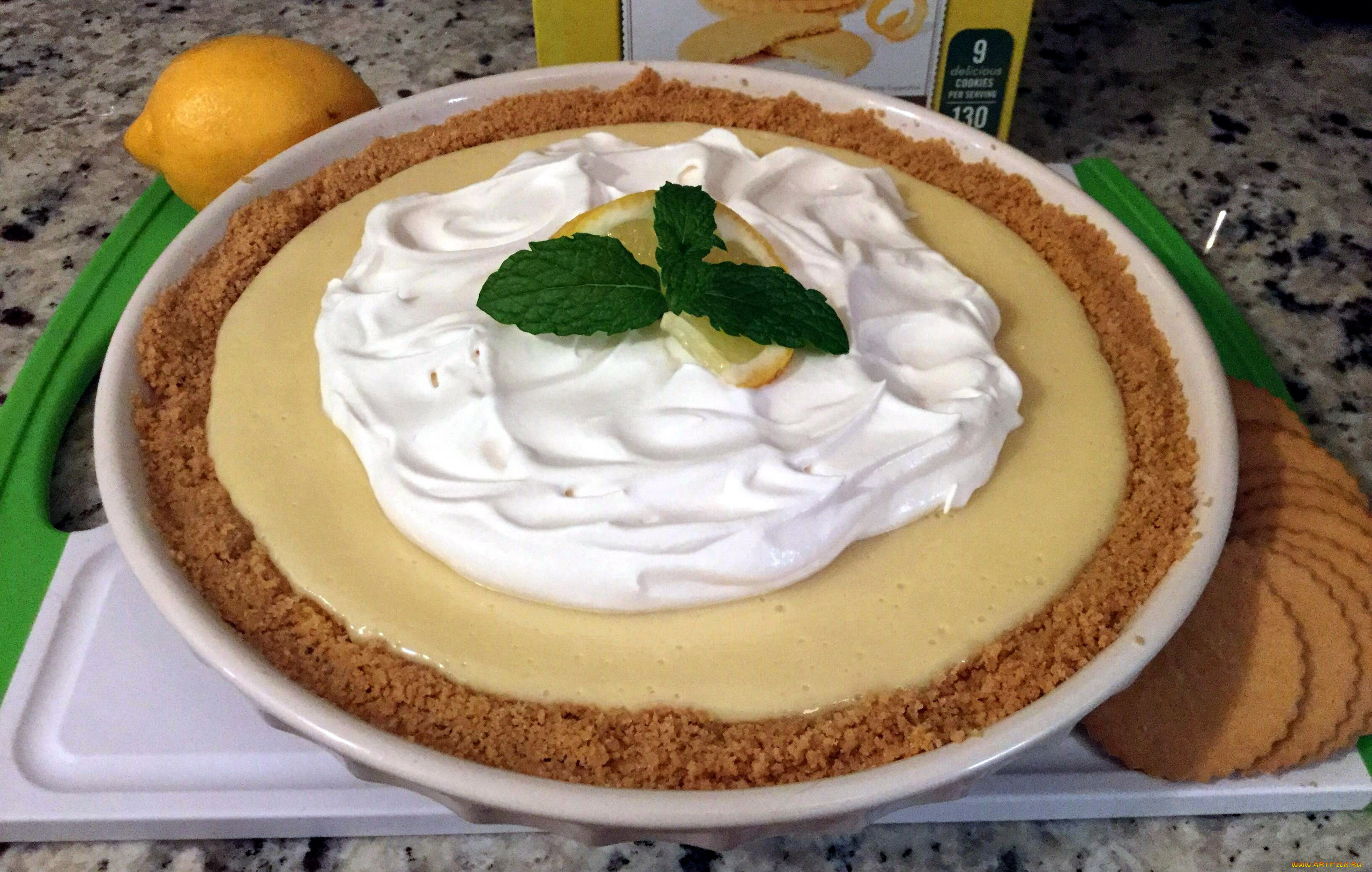 еда, пироги, мята, пирог, лимонный, крем, лимон