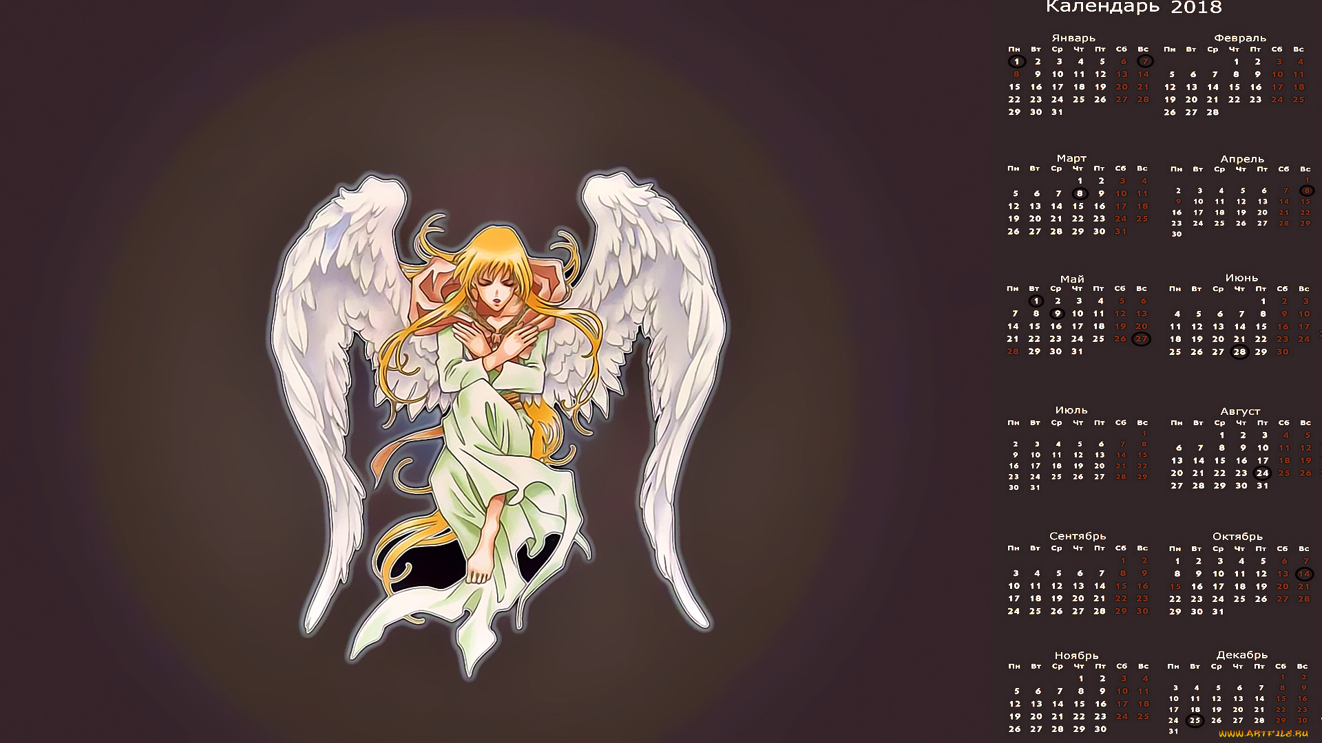 календари, аниме, крылья
