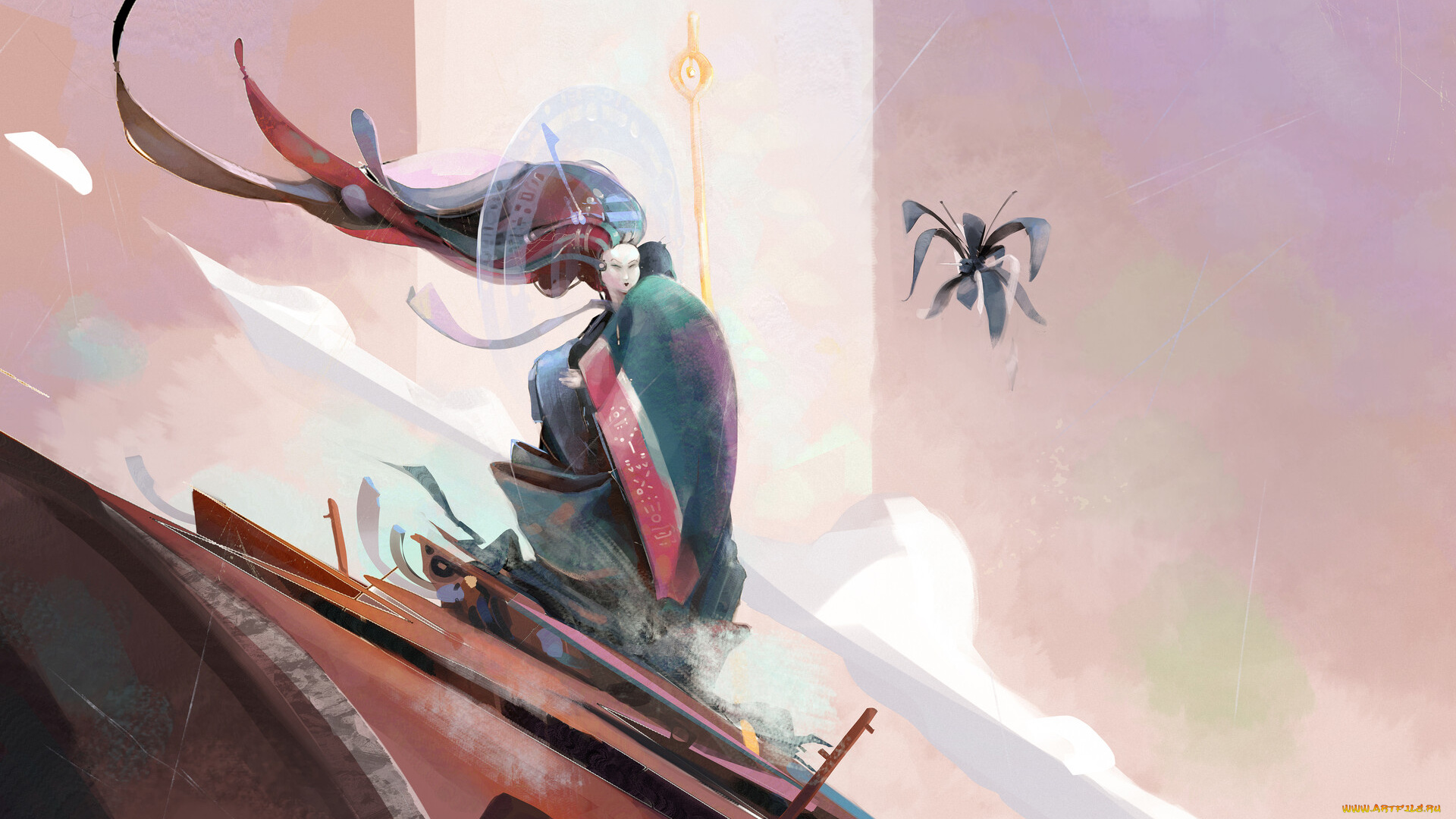 фэнтези, девушки, девушка, кимоно, цветок