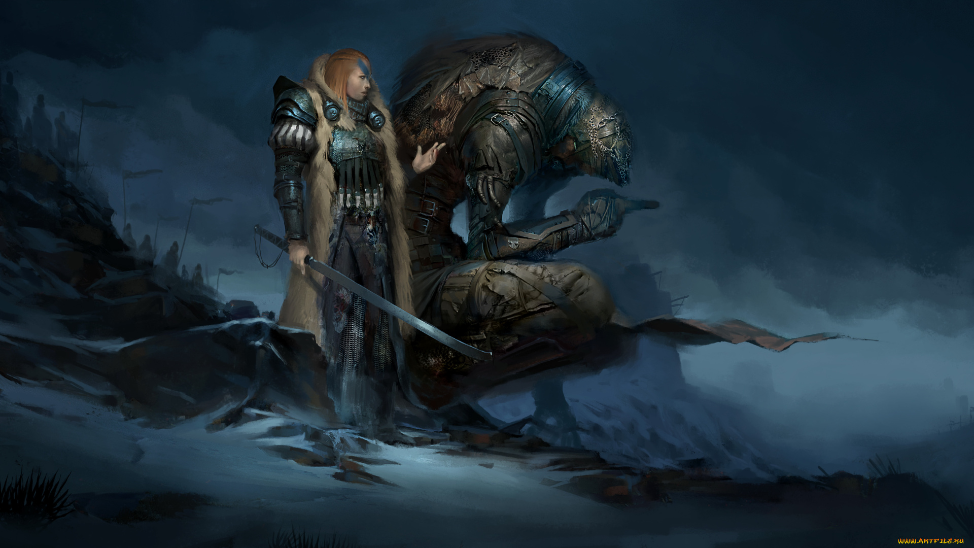 фэнтези, красавицы, и, чудовища, меч, униформа, фон, существо, девушка