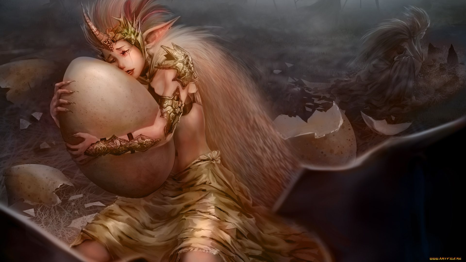 фэнтези, существа, яйцо, фон, девушка