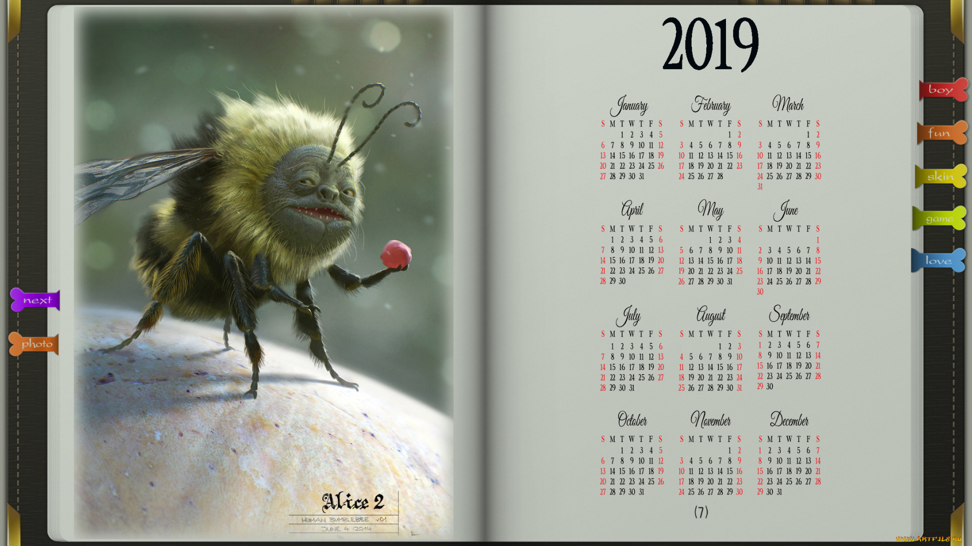 календари, фэнтези, шмель, существо