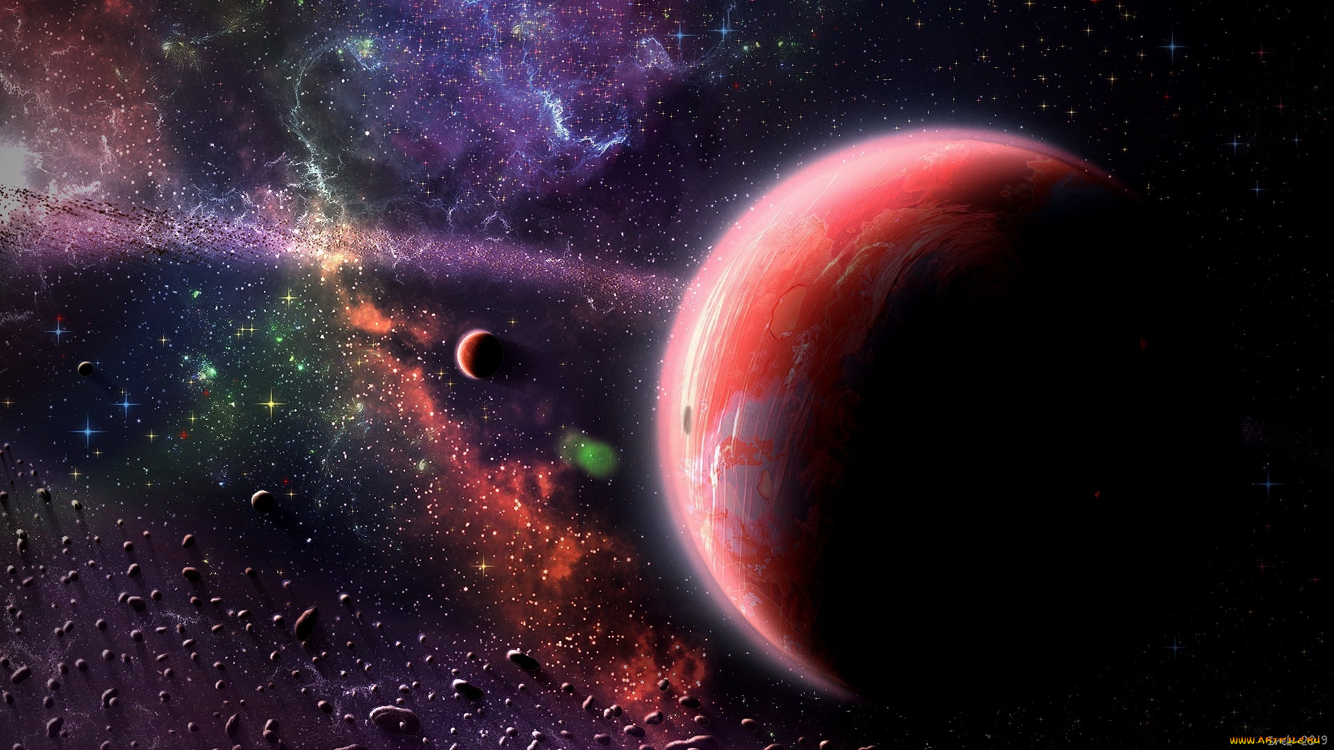 космос, арт, планеты, вселенная, галактика, звезды