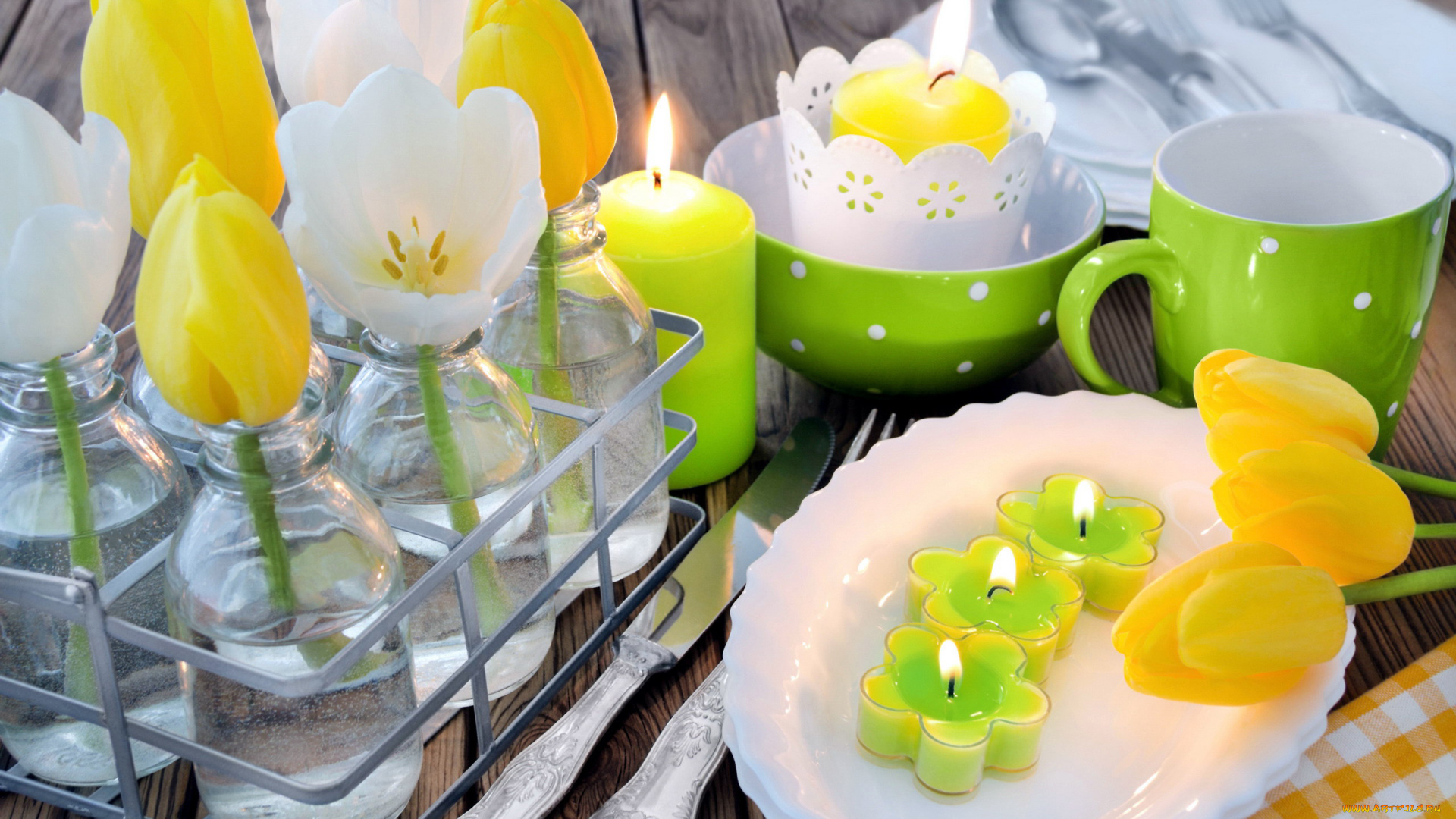 разное, свечи, огоньки, тюльпаны