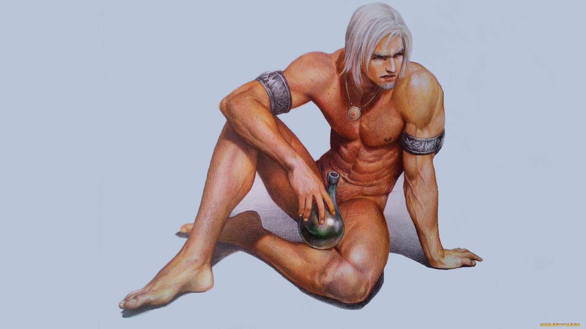 рисованное, люди, бутылка, браслеты, кулон, мужчина