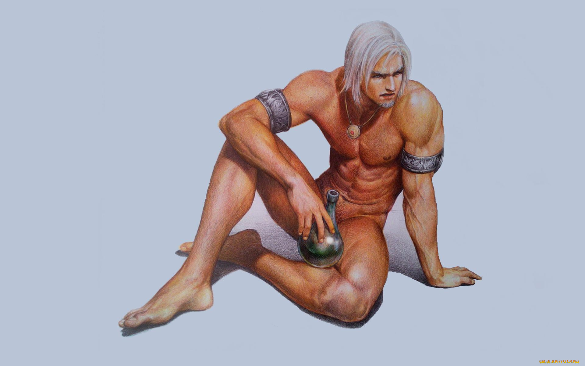 рисованное, люди, бутылка, браслеты, кулон, мужчина