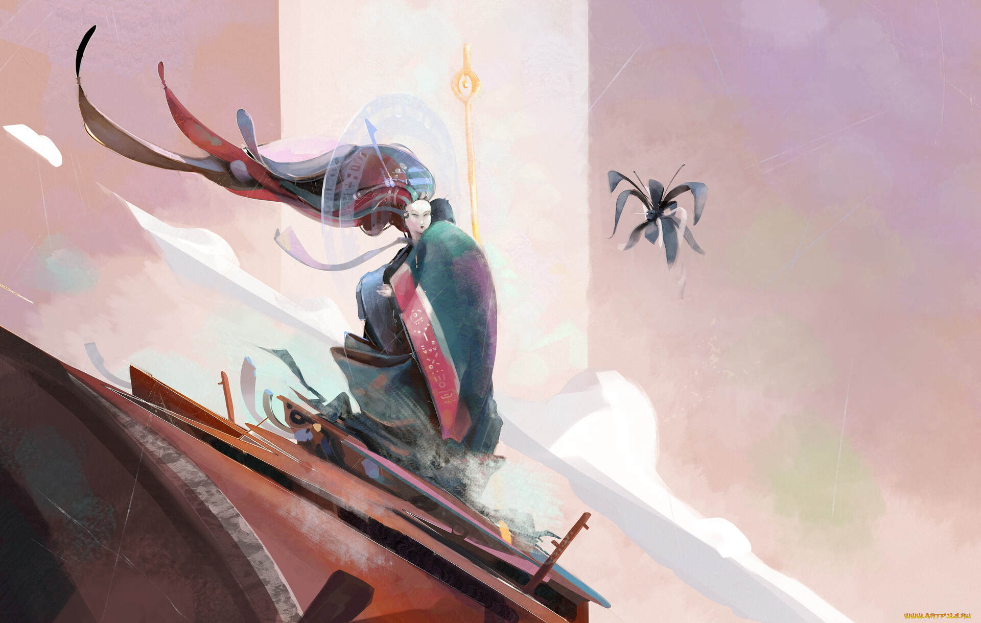 фэнтези, девушки, девушка, кимоно, цветок