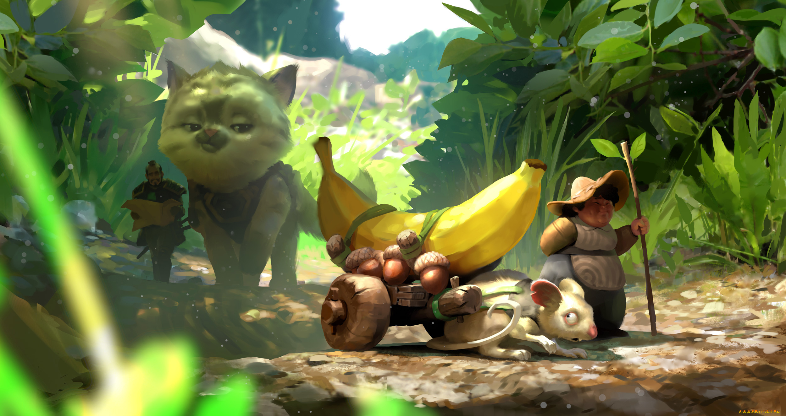 фэнтези, иные, миры, , иные, времена, желудь, гномы, банан, кот, мышь, фон, телега