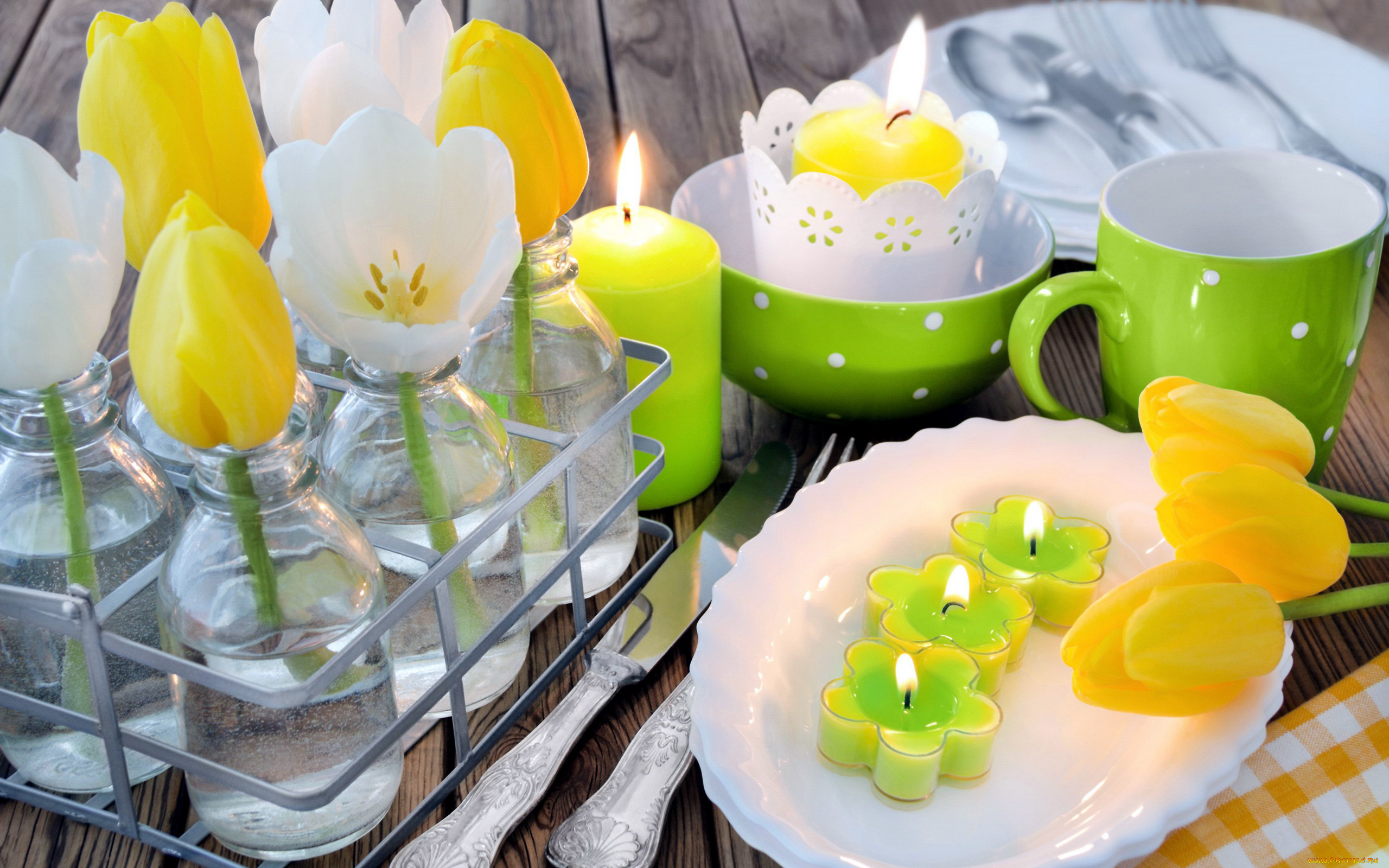 разное, свечи, огоньки, тюльпаны