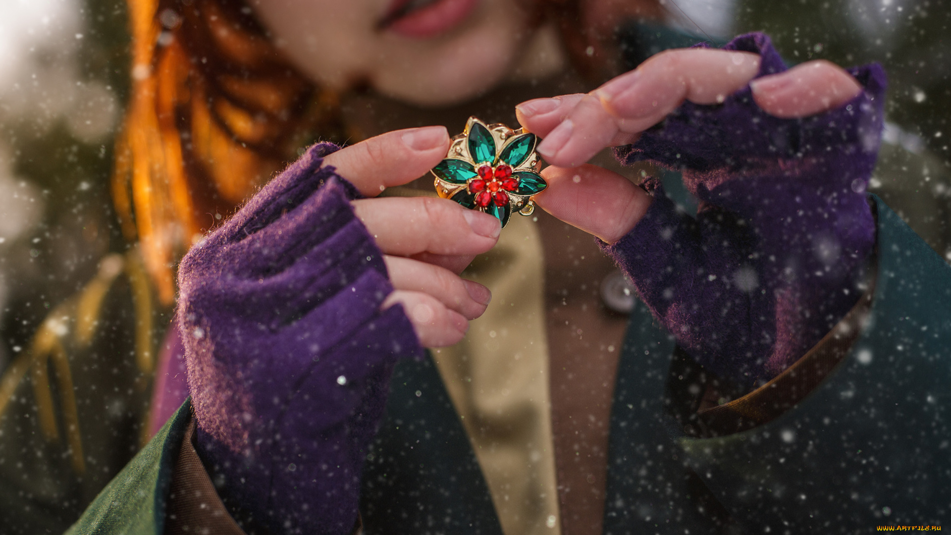 девушки, екатерина, семадени, анастасия, косплей, кепка, рыжая, кулон, перчатки, снег