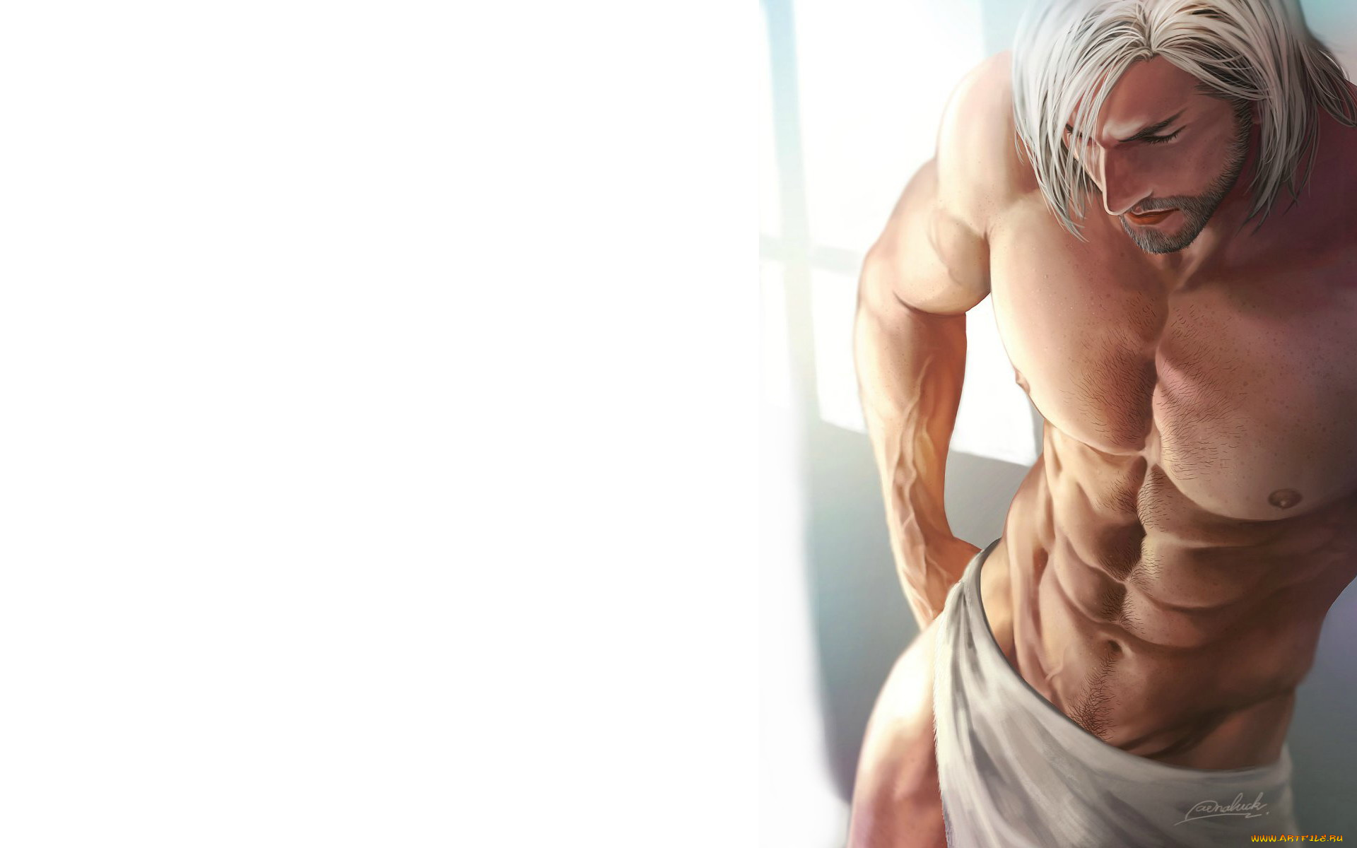 рисованное, aenaluck, мужчина, мастер, полотенце, торс