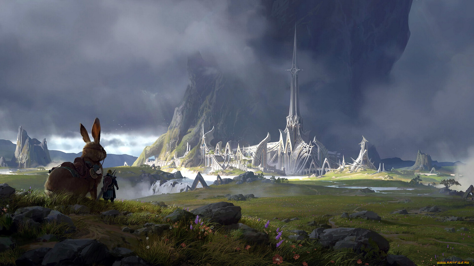 фэнтези, иные, миры, , иные, времена, заяц, воин, дворец, город, скалы