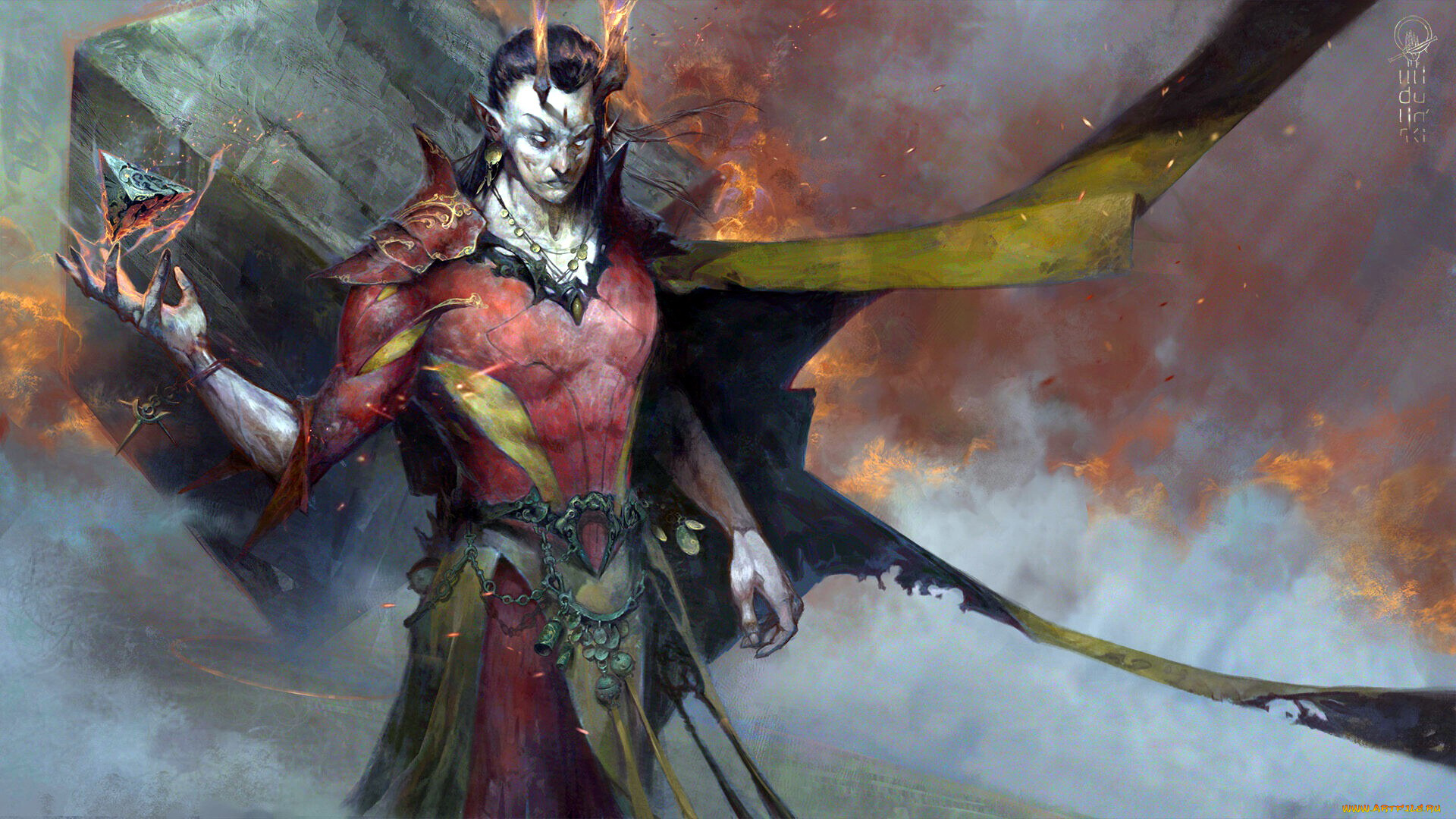 видео, игры, master, of, magic, демон, пирамида, куб, огонь