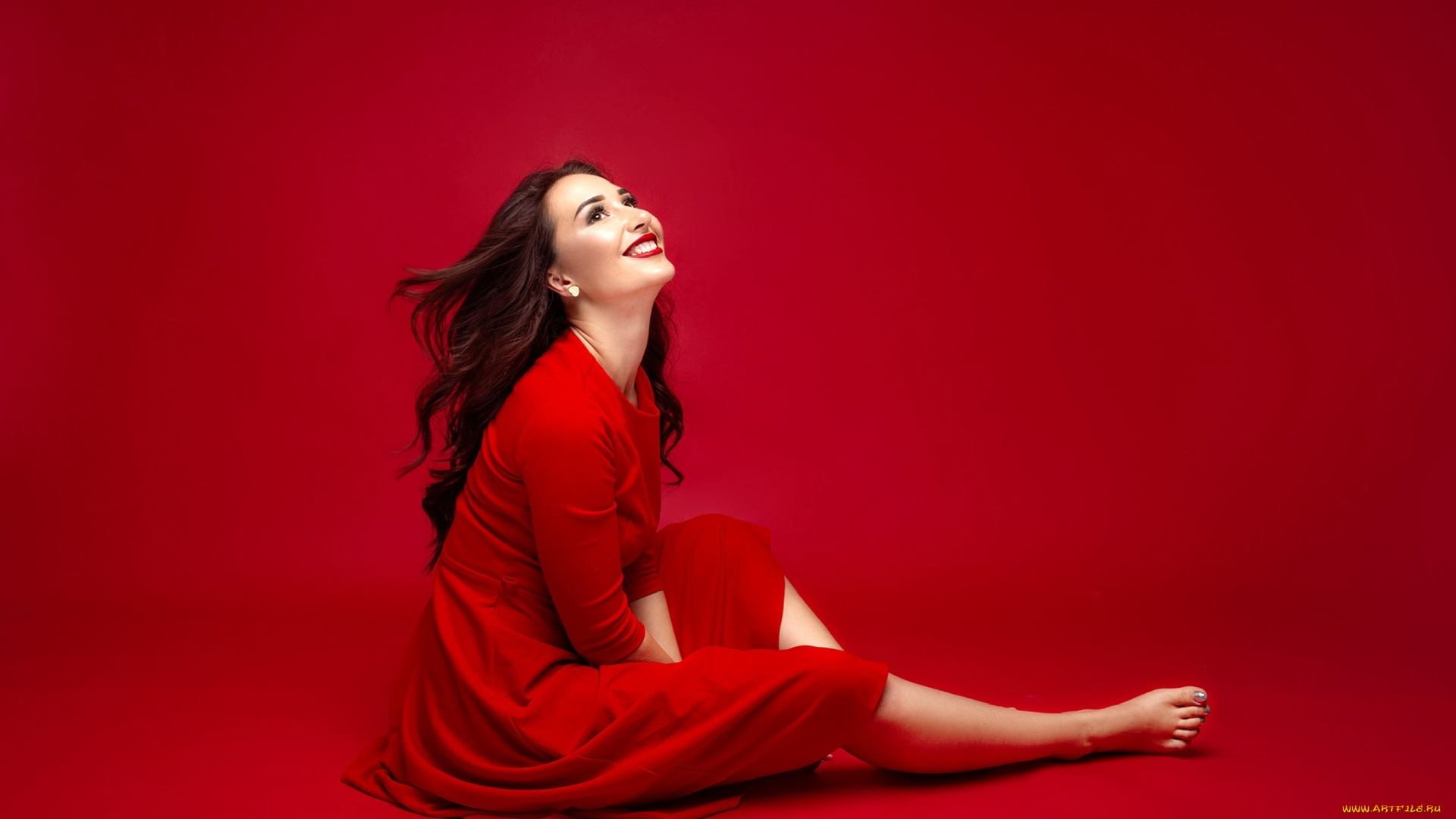 девушки, -, брюнетки, , шатенки, брюнетка, поза, алое, платье