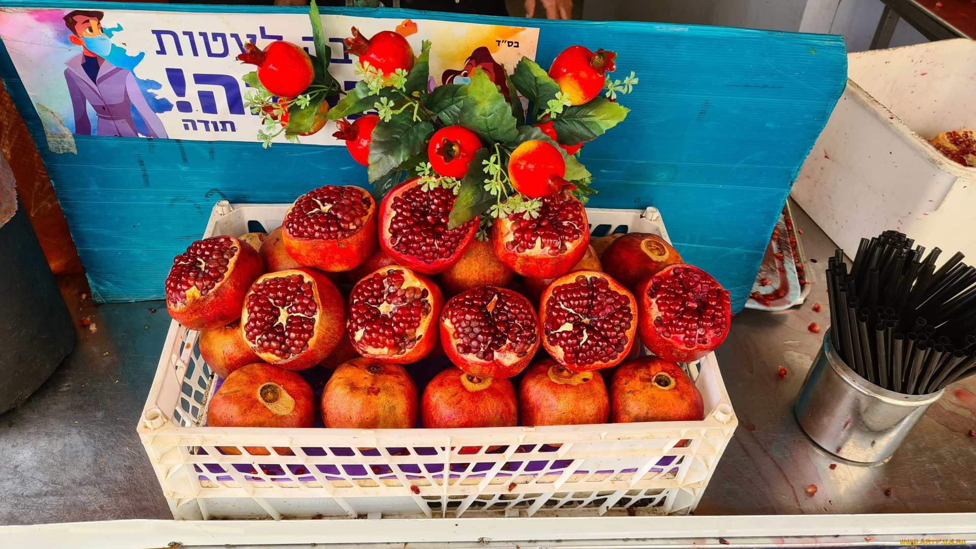 еда, гранат, ящик, гранаты, много