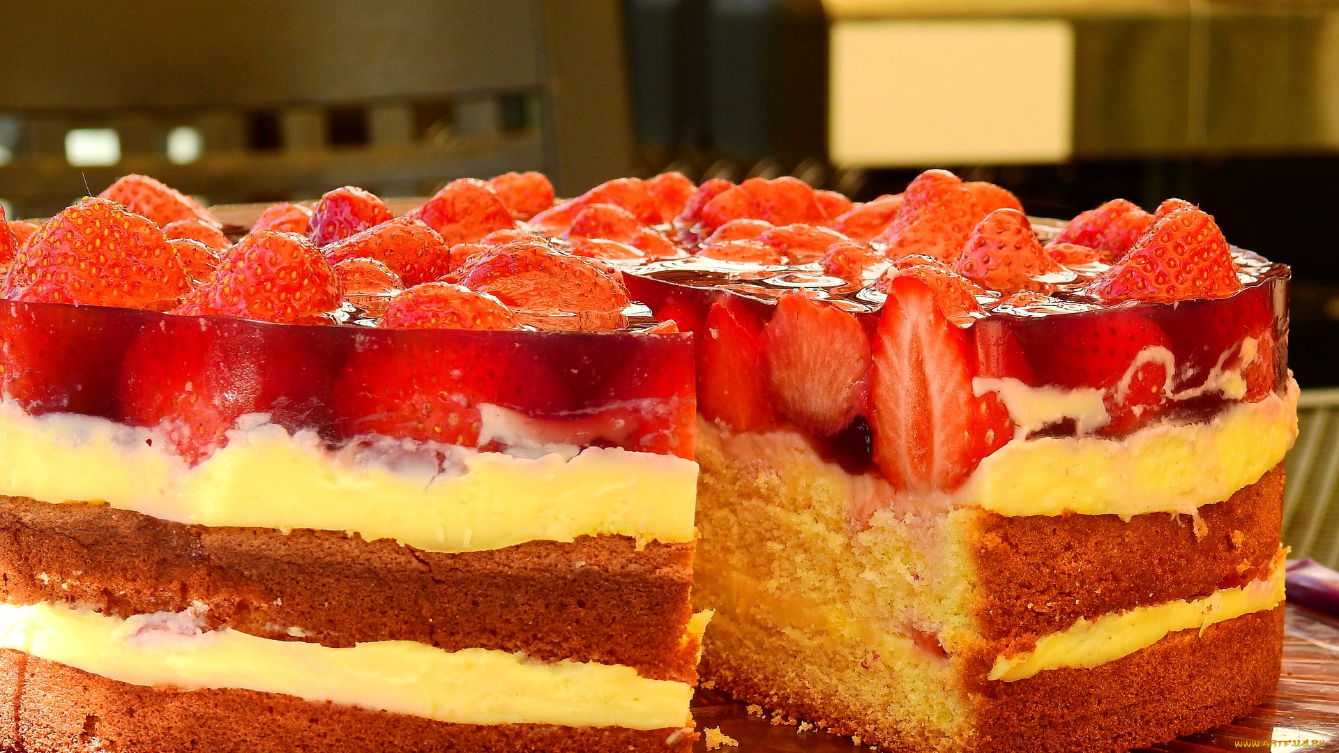 еда, торты, ягодный, торт, желе, клубника