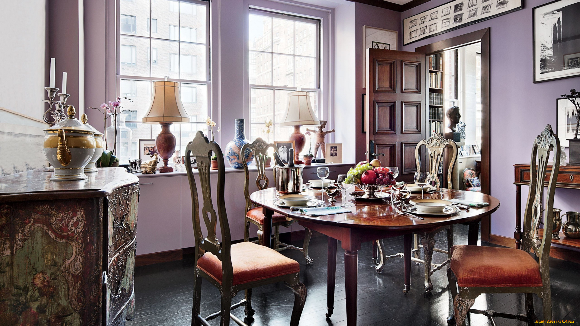 интерьер, столовая, комод, обеденный, стол, стулья