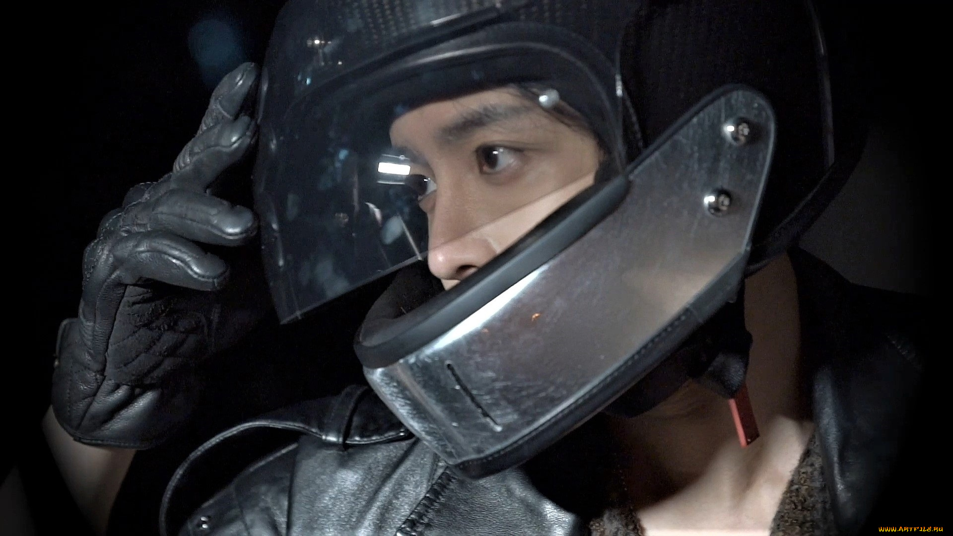 мужчины, hou, ming, hao, актер, шлем, лицо, перчатки