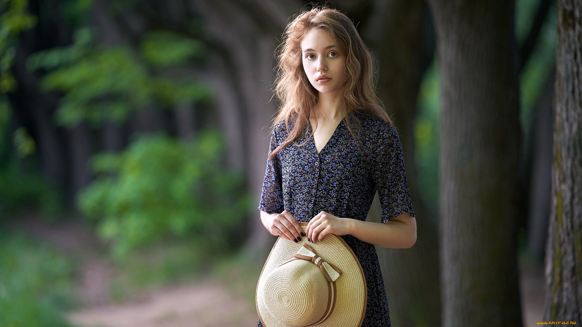 девушки, -, брюнетки, , шатенки, русая, платье, шляпа, лес