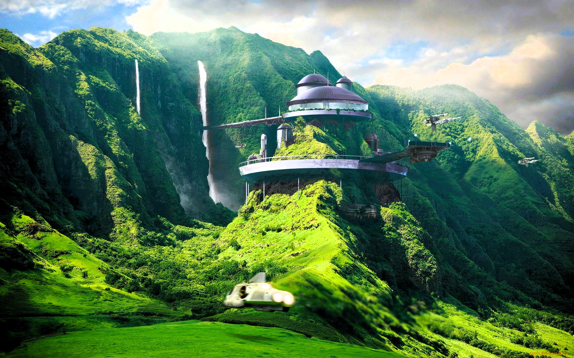 разное, компьютерный, дизайн, голы, лес, водопады, здание, летательные, аппараты