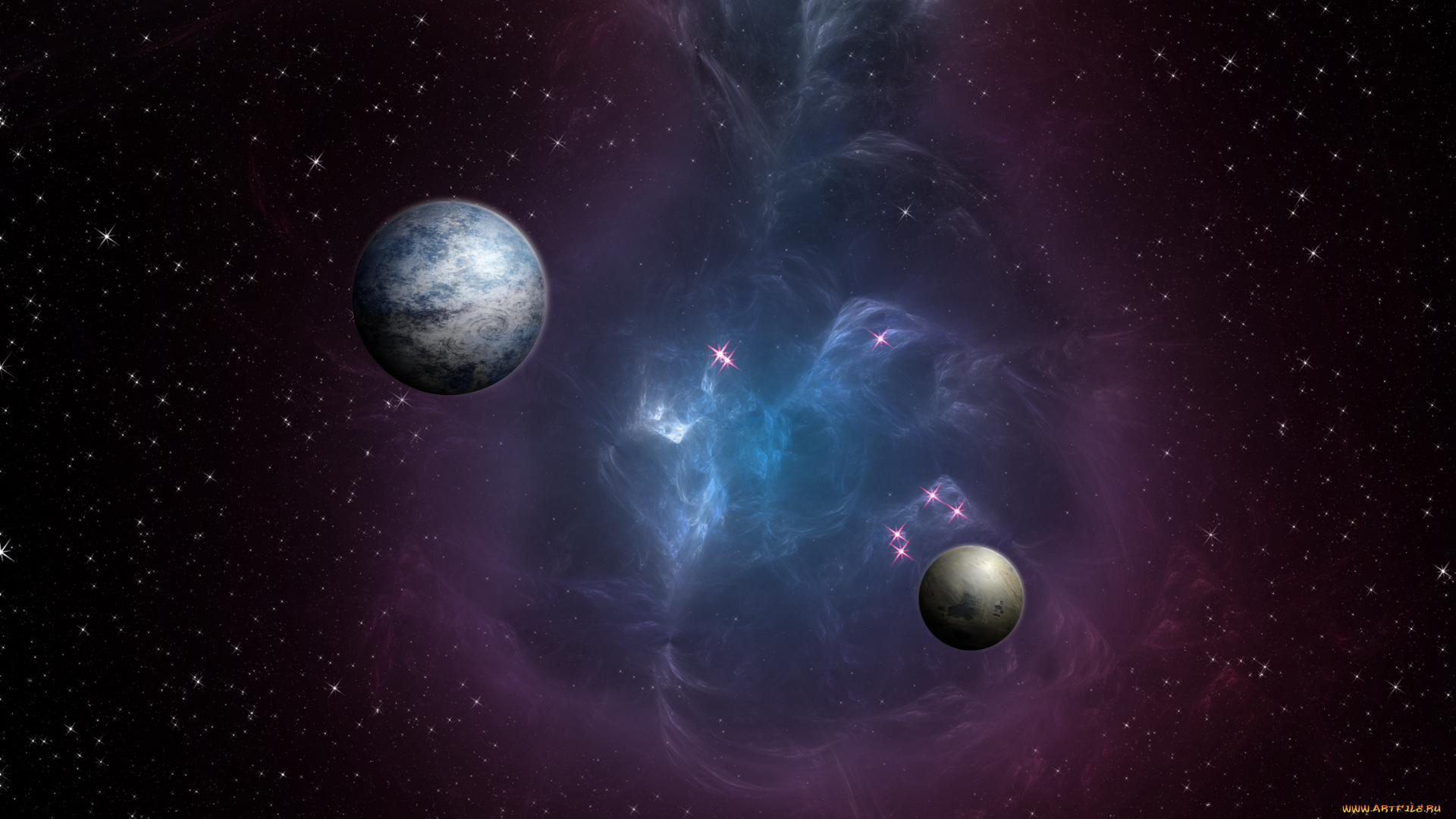 космос, арт, туманесть, планеты