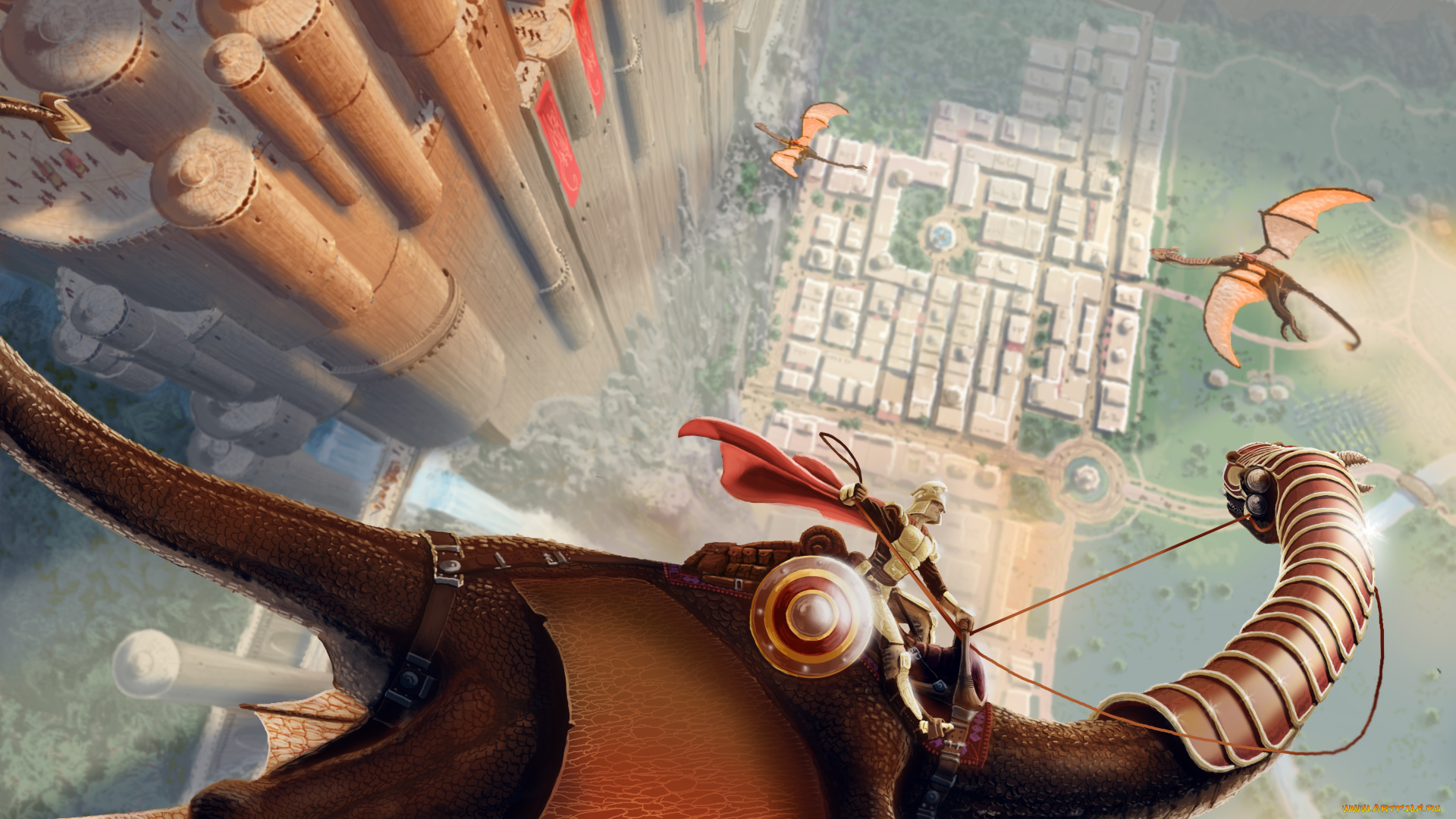 фэнтези, драконы, рыцарь, замок