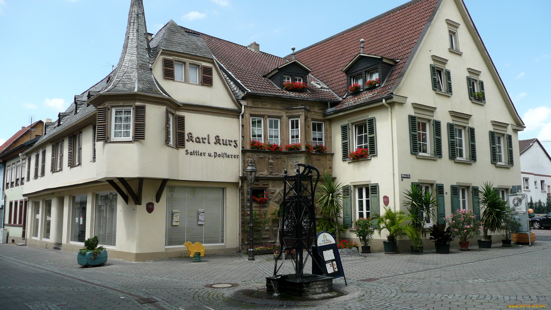 германия, бад, зобернхайм, города, улицы, площади, набережные, улица, дома, цветы, вазоны