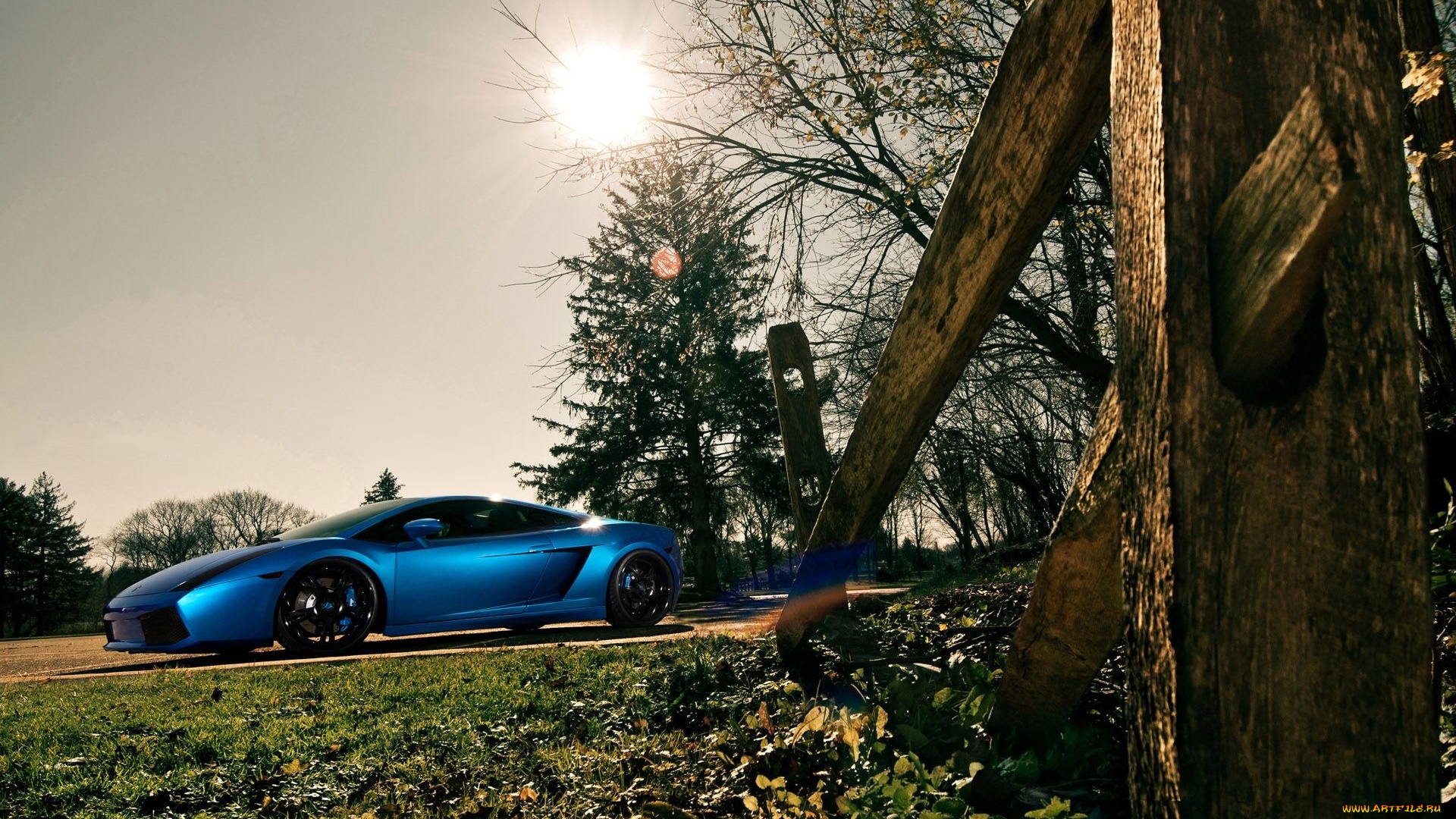 lamborgini, gallardo, автомобили, lamborghini, солнце, синий