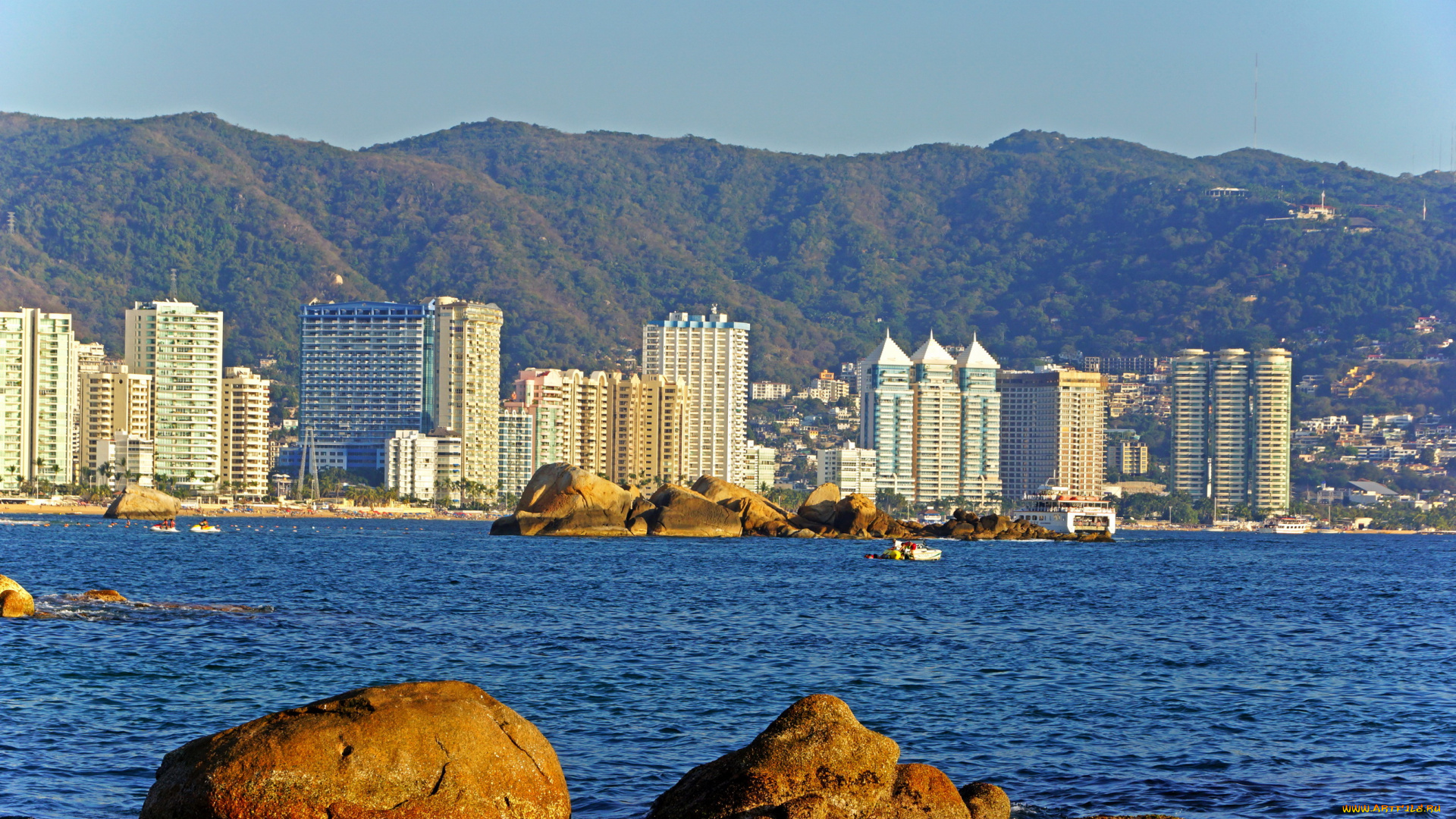 мексика, акапулько, города, панорамы, море, склоны, гор, дома