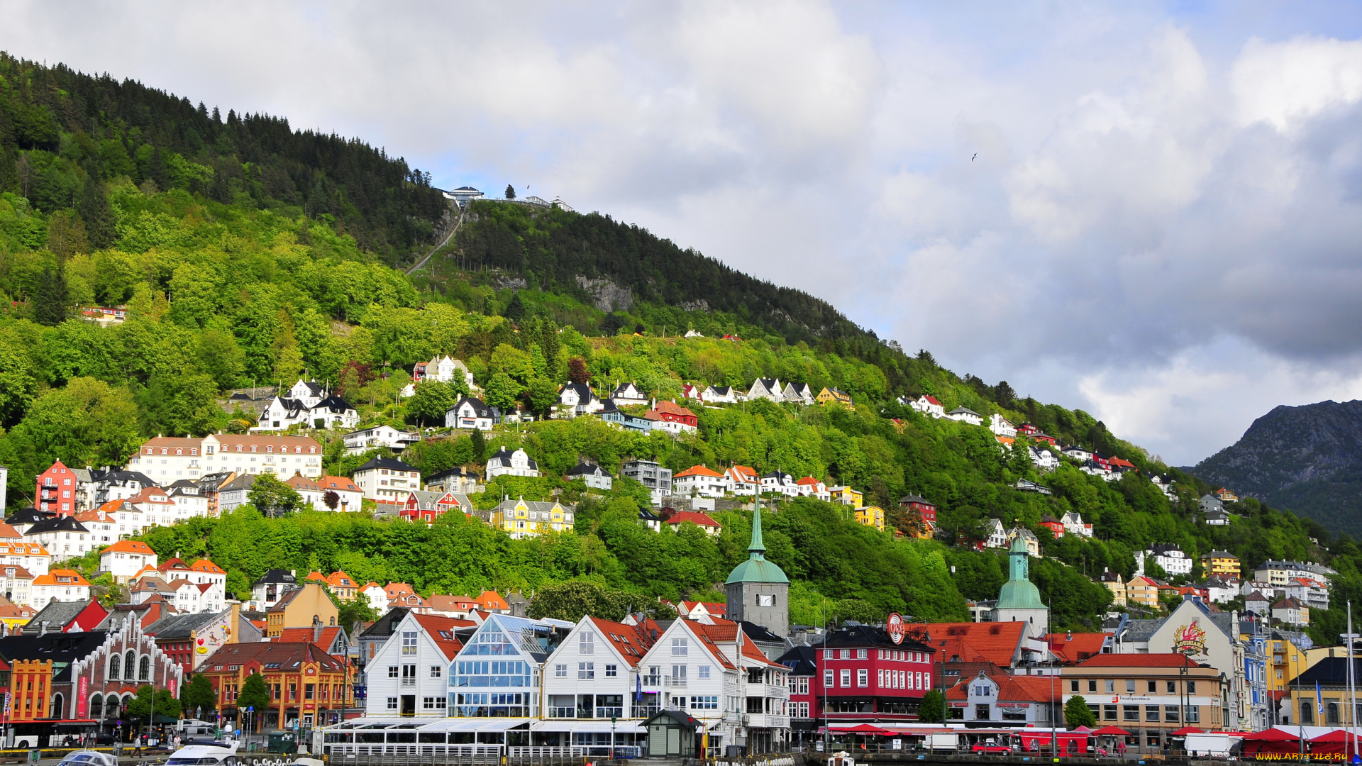 норвегия, берген, города, улицы, площади, набережные, море, дома, горы, причалы, катера