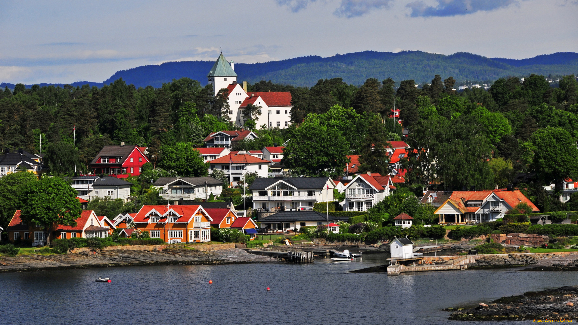 норвегия, осло, города, река, дома