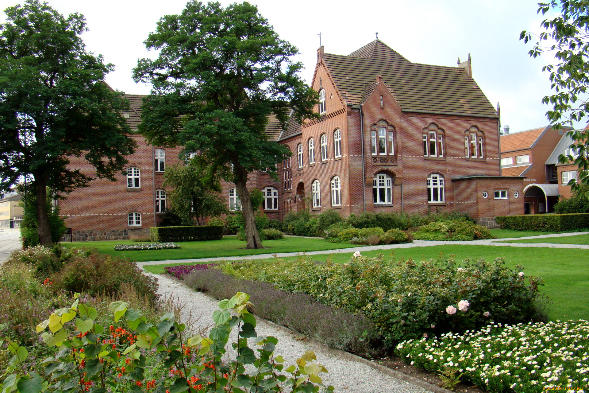 дания, обенро, города, здания, дома, дом, клумбы, цветы