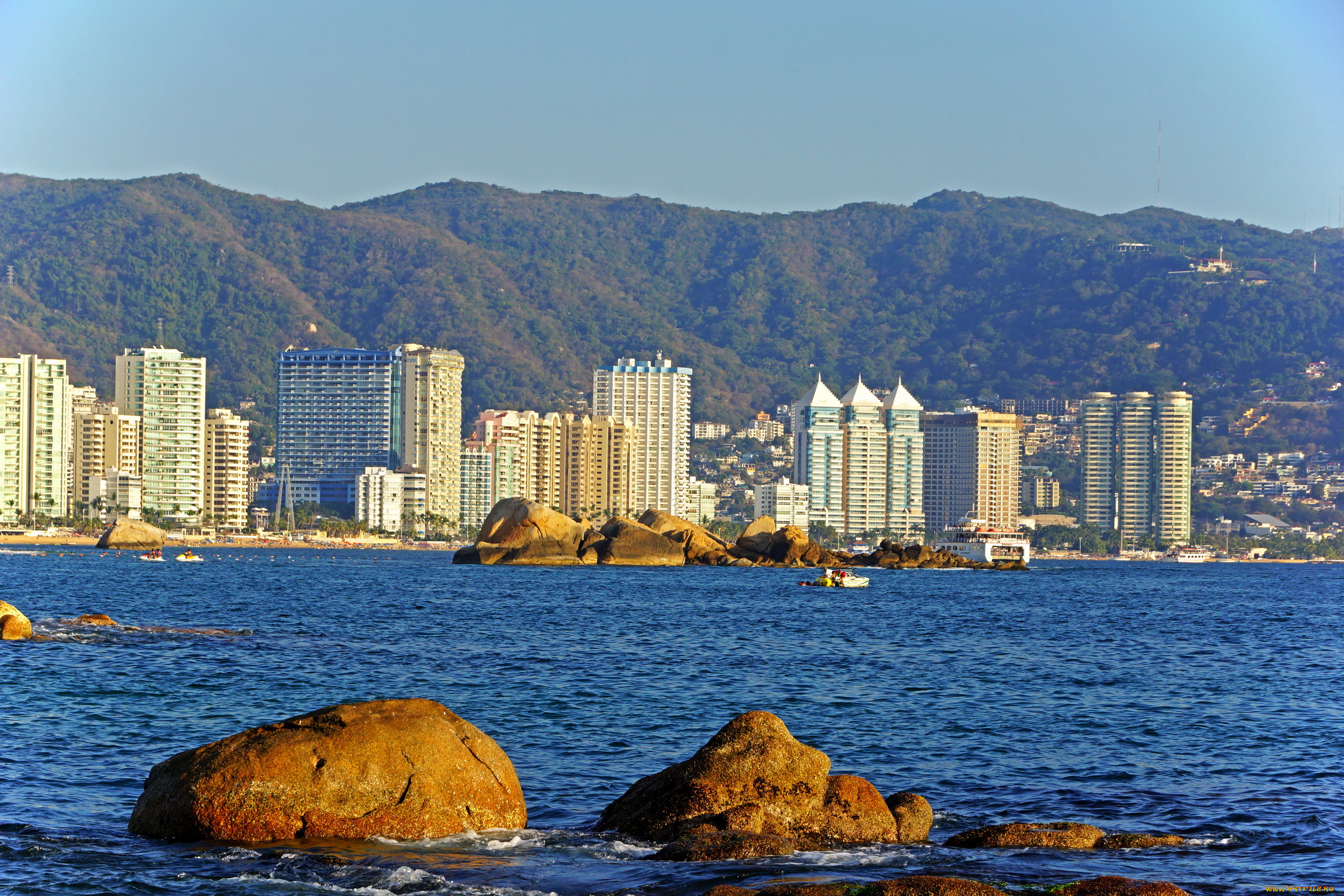 мексика, акапулько, города, панорамы, море, склоны, гор, дома