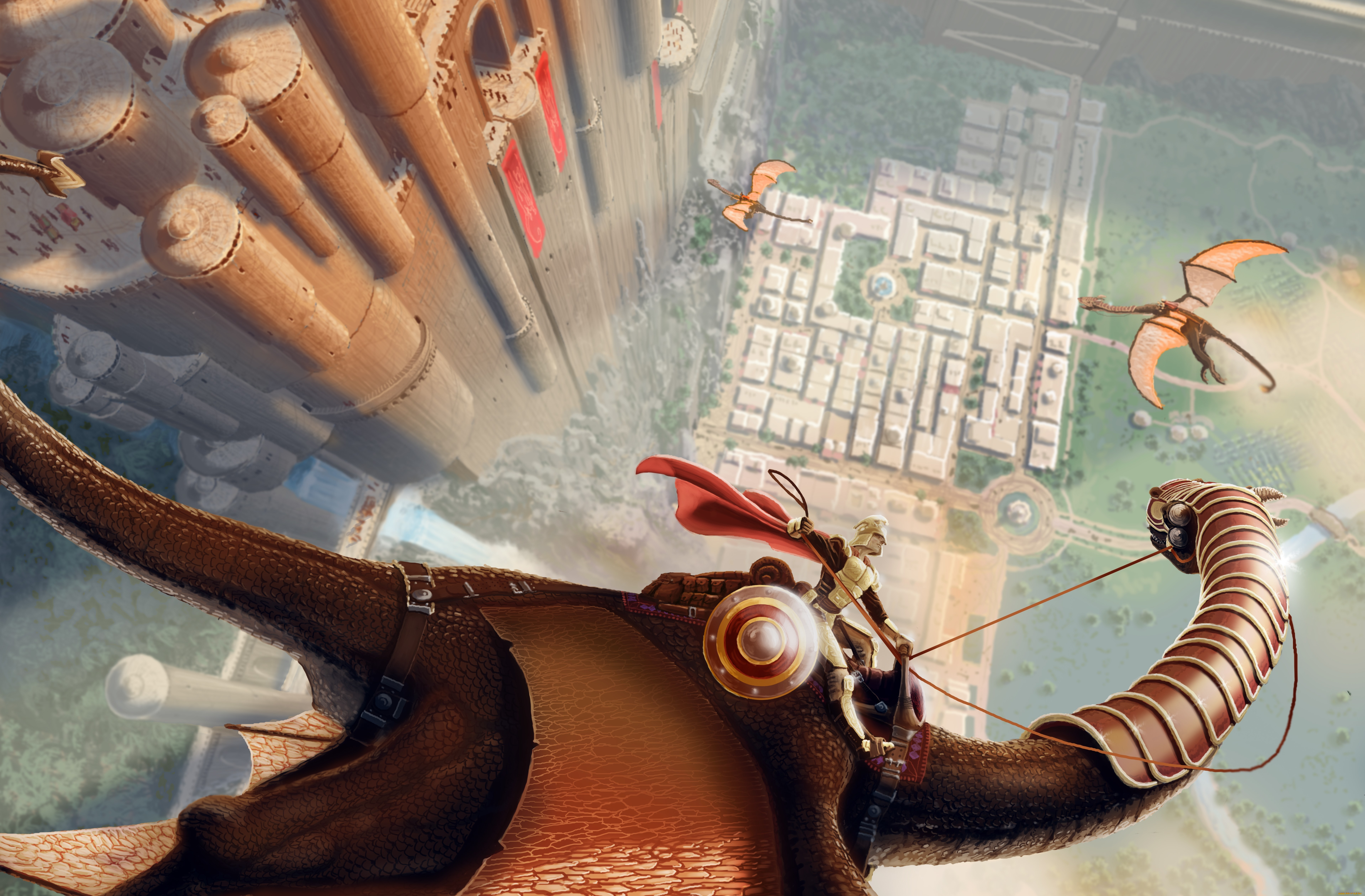 фэнтези, драконы, рыцарь, замок