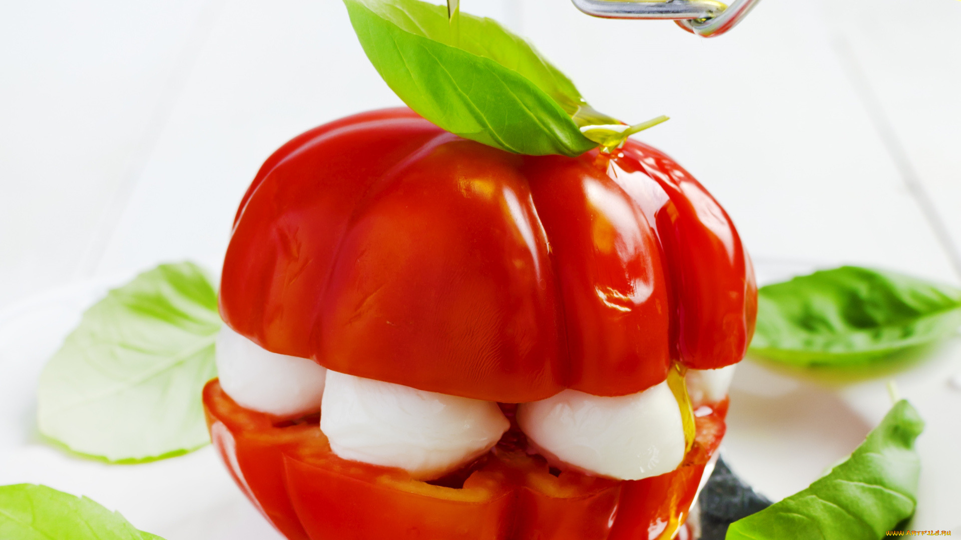 еда, перец, базилик, моцарелла, оливковое, масло