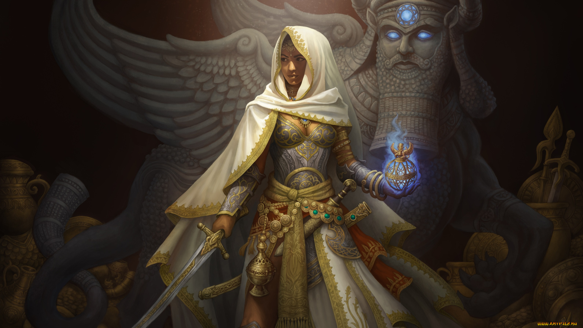 фэнтези, маги, девушка, меч